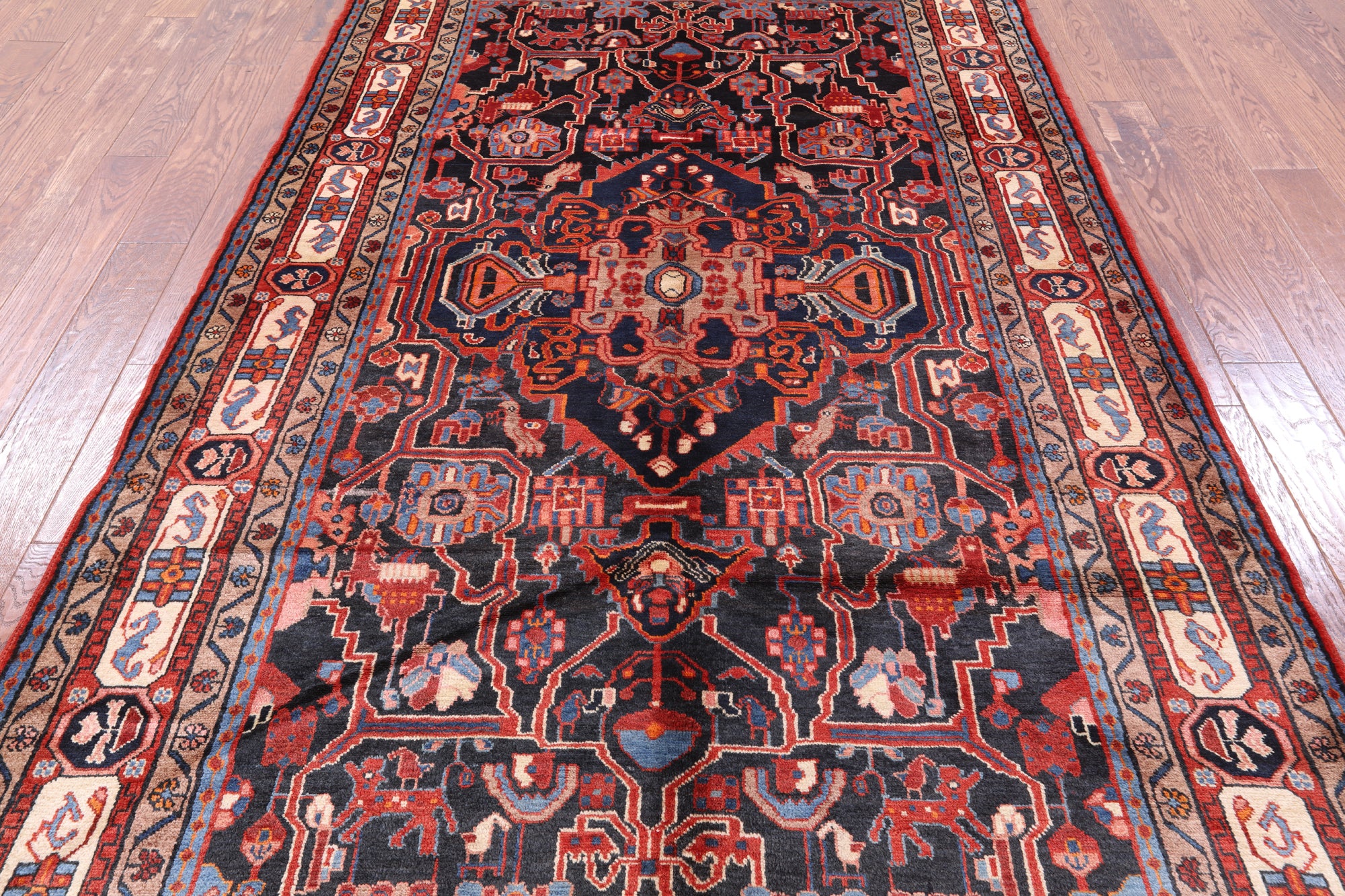 Black New Authentic Persian Nahavand Hand Knotted Rug - 5' 6" X 9' 7" - Golden Nile