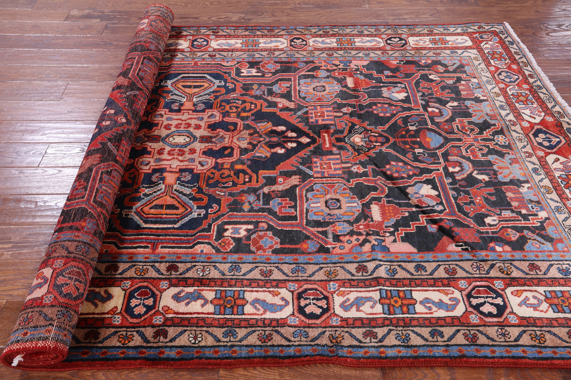 Black New Authentic Persian Nahavand Hand Knotted Rug - 5' 6" X 9' 7" - Golden Nile