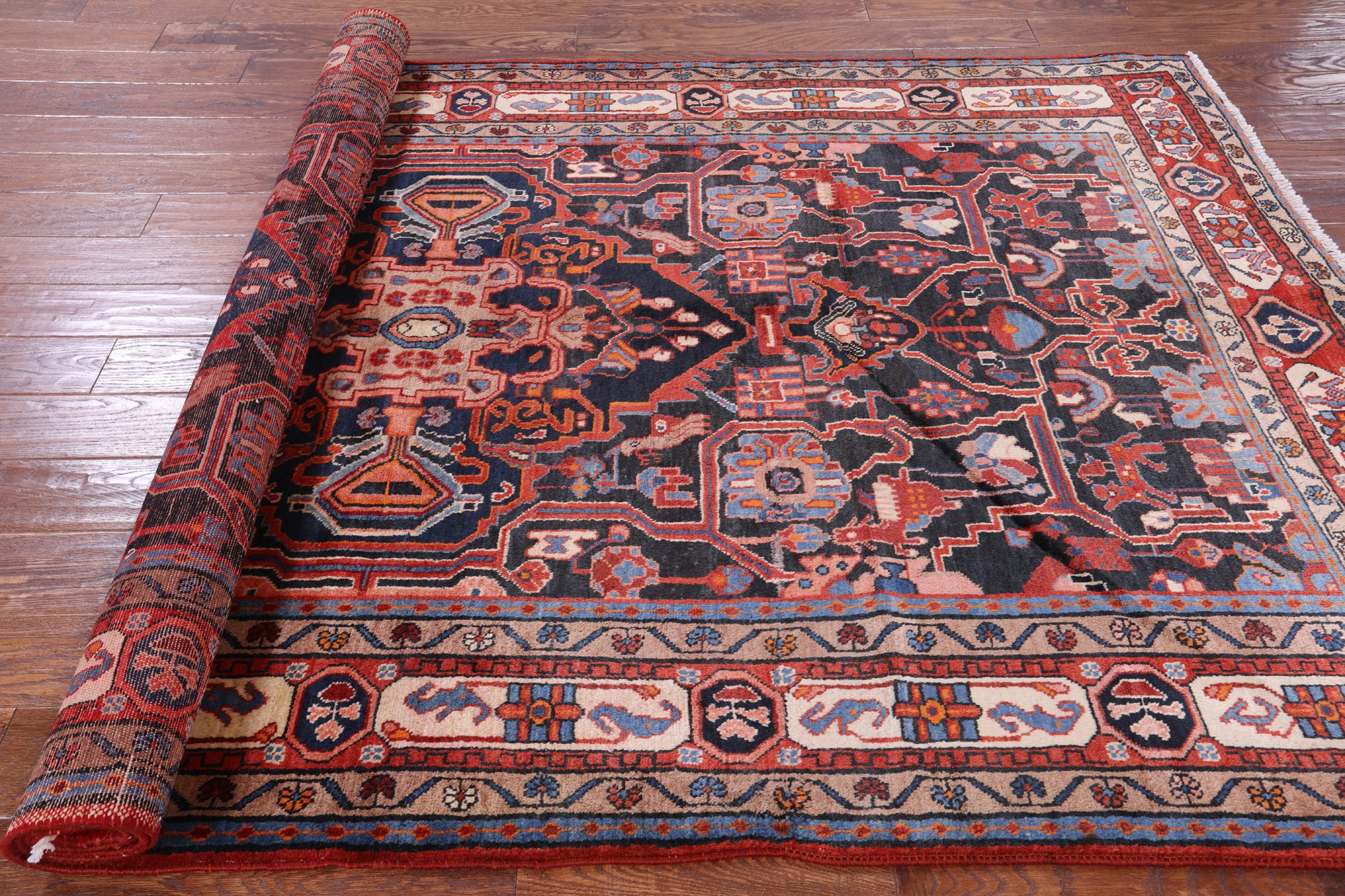 Black New Authentic Persian Nahavand Hand Knotted Rug - 5' 6" X 9' 7" - Golden Nile