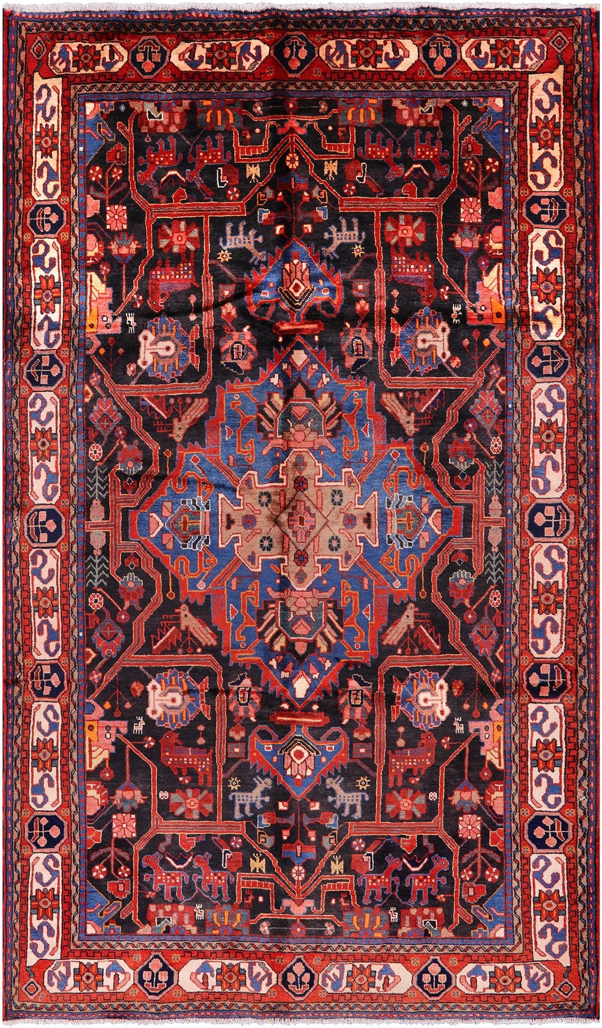 Black New Persian Authentic Nahavand Rug - 5' 9" X 9' 9" - Golden Nile