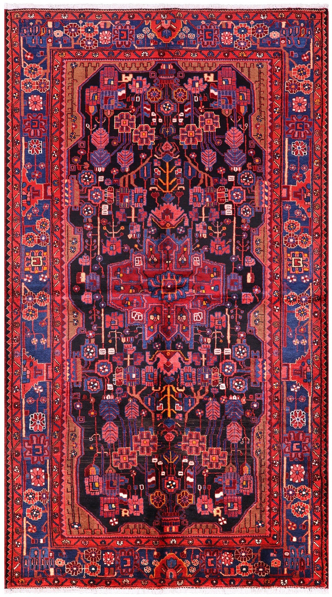 Black New Authentic Persian Nahavand Hand Knotted Rug - 5' 3" X 9' 5" - Golden Nile