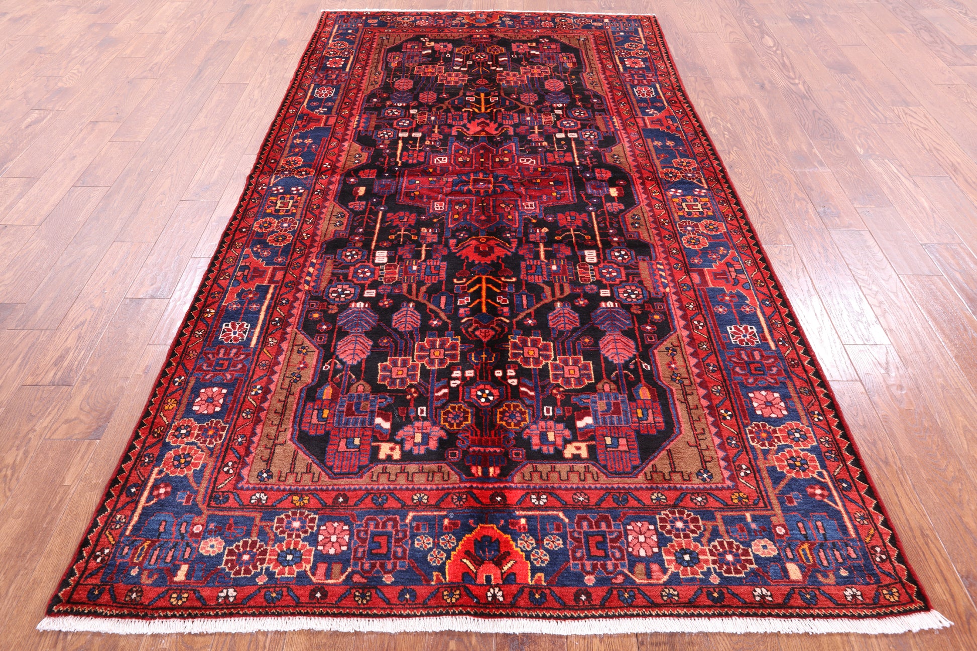 Black New Authentic Persian Nahavand Hand Knotted Rug - 5' 3" X 9' 5" - Golden Nile