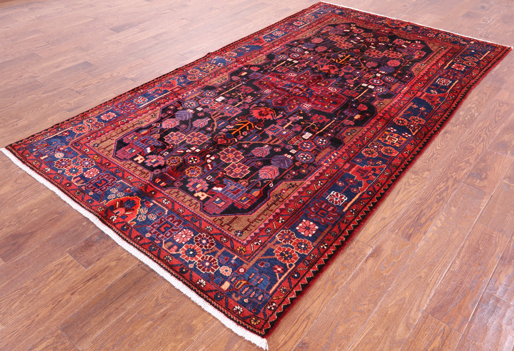 Black New Authentic Persian Nahavand Hand Knotted Rug - 5' 3" X 9' 5" - Golden Nile