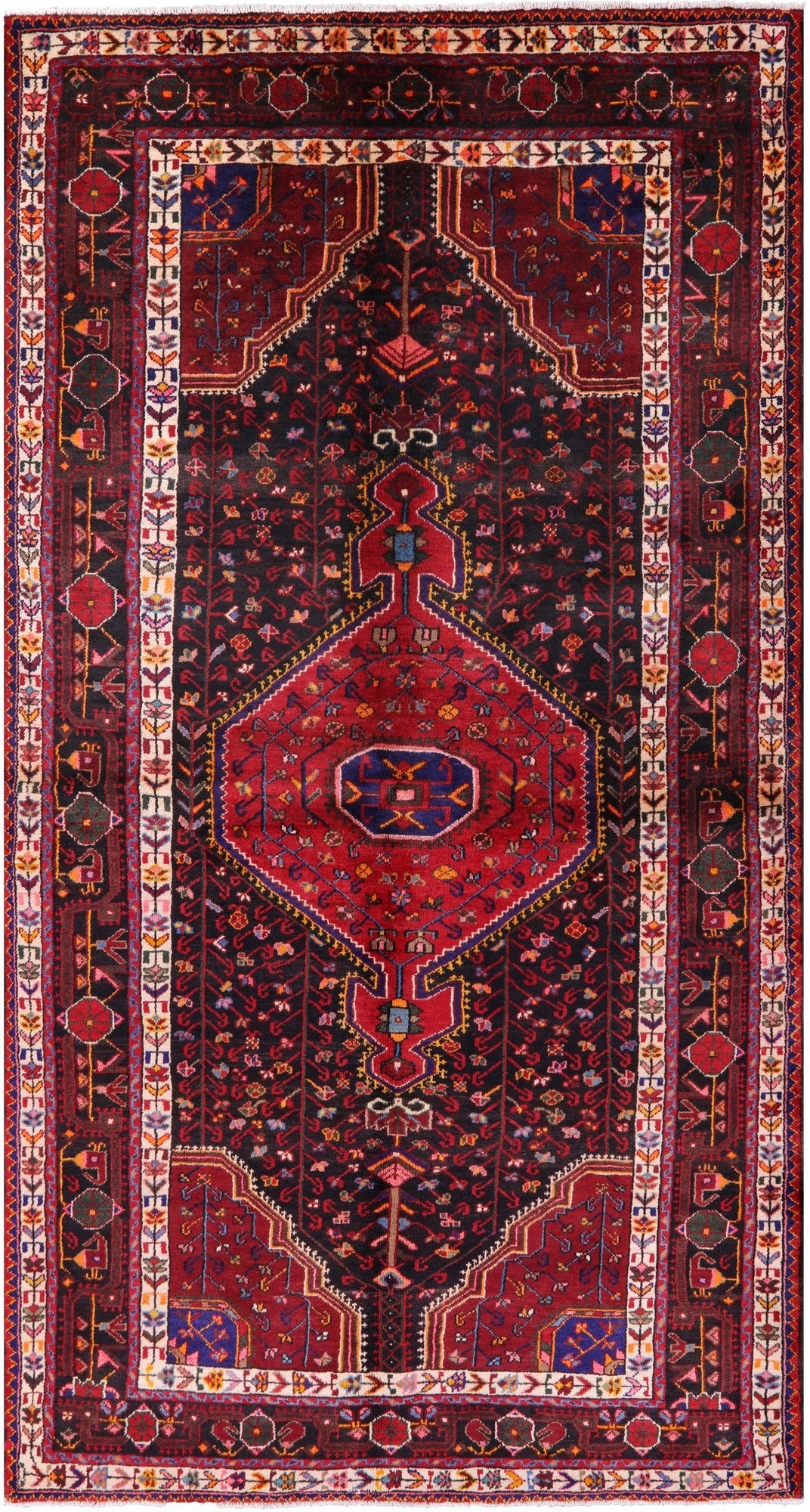 Black New Authentic Persian Nahavand Hand Knotted Rug - 5' 3" X 9' 10" - Golden Nile