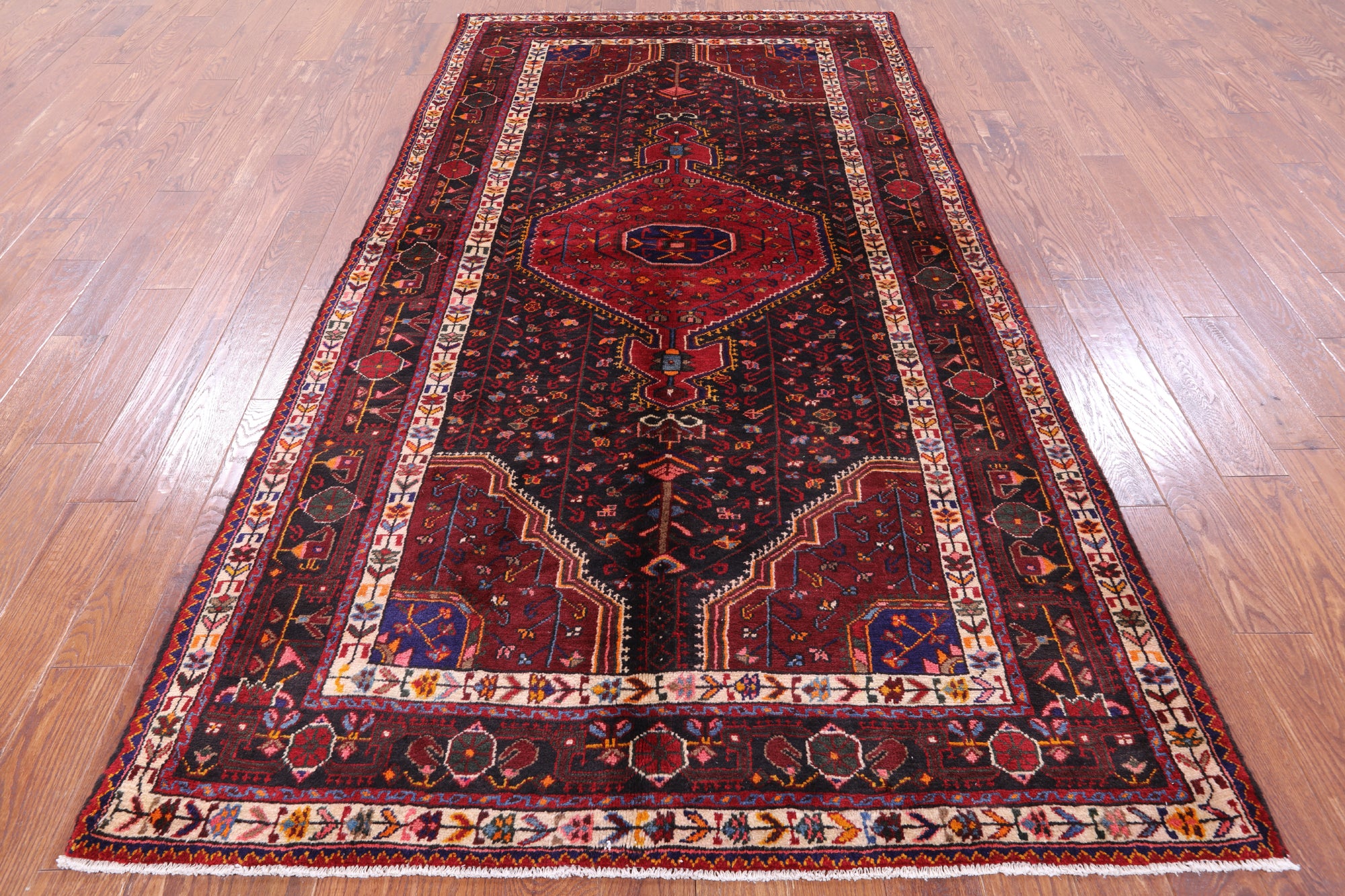 Black New Authentic Persian Nahavand Hand Knotted Rug - 5' 3" X 9' 10" - Golden Nile