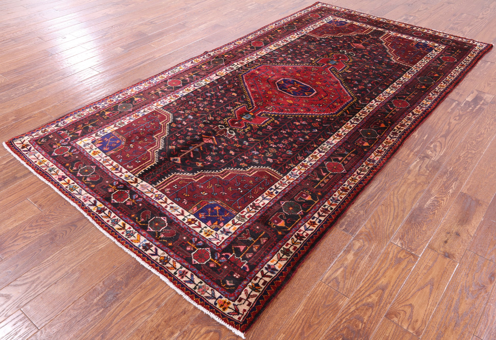 Black New Authentic Persian Nahavand Hand Knotted Rug - 5' 3" X 9' 10" - Golden Nile