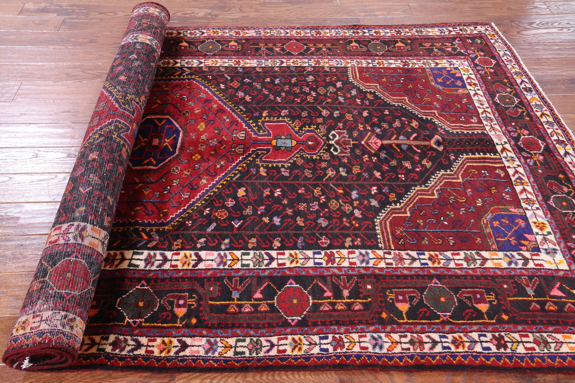 Black New Authentic Persian Nahavand Hand Knotted Rug - 5' 3" X 9' 10" - Golden Nile