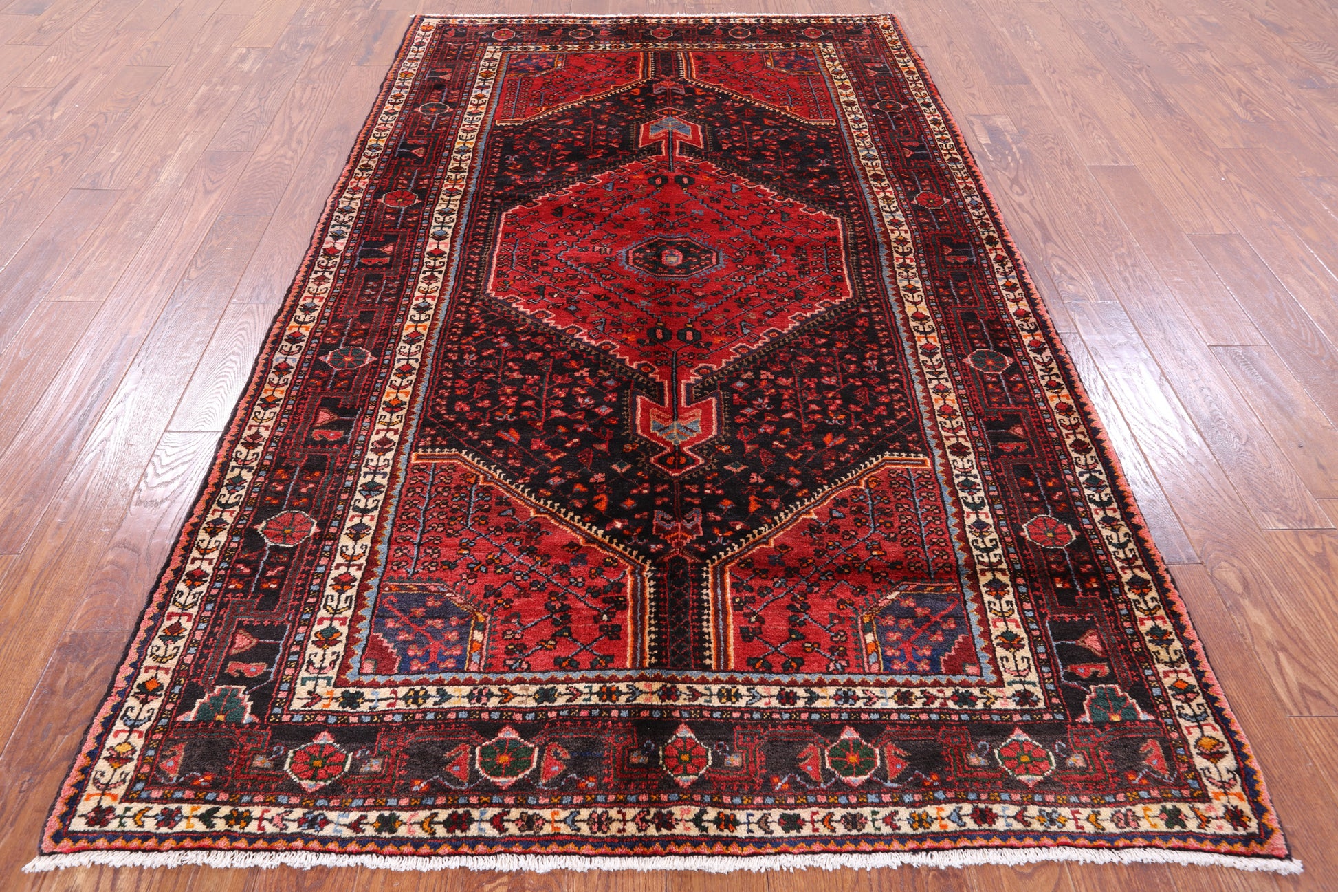 Black New Authentic Persian Hamadan Wool Rug - 5' 4" X 8' 11" - Golden Nile
