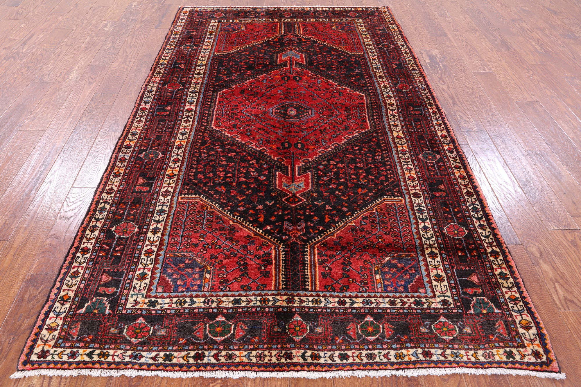 Black New Authentic Persian Hamadan Wool Rug - 5' 4" X 8' 11" - Golden Nile