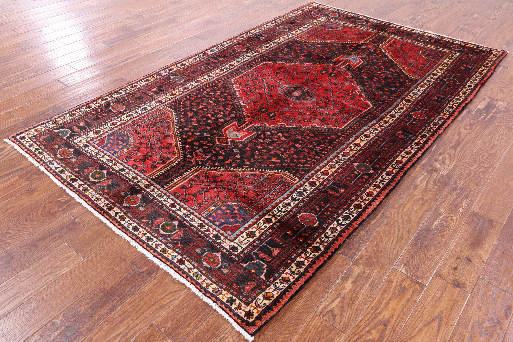 Black New Authentic Persian Hamadan Wool Rug - 5' 4" X 8' 11" - Golden Nile