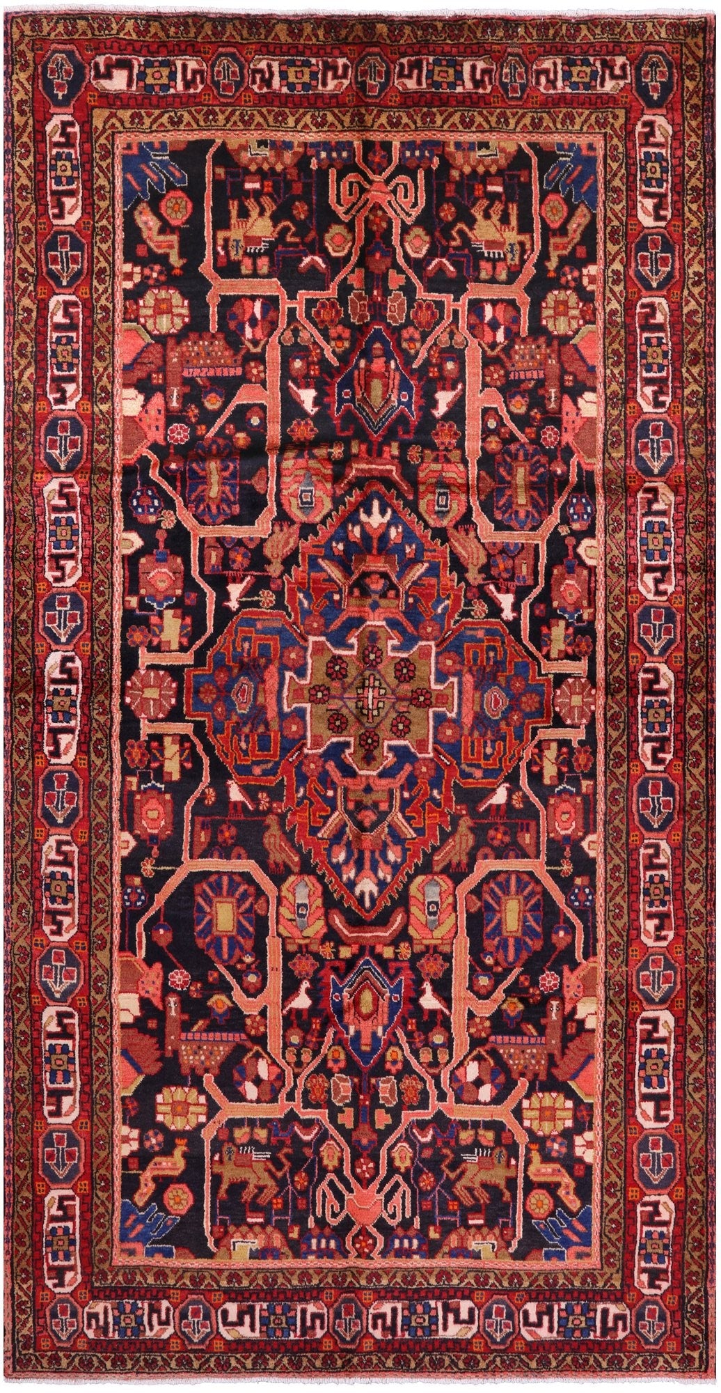 New Persian Hamadan Wool Area Rug - 5' 3" X 10' 1" - Golden Nile