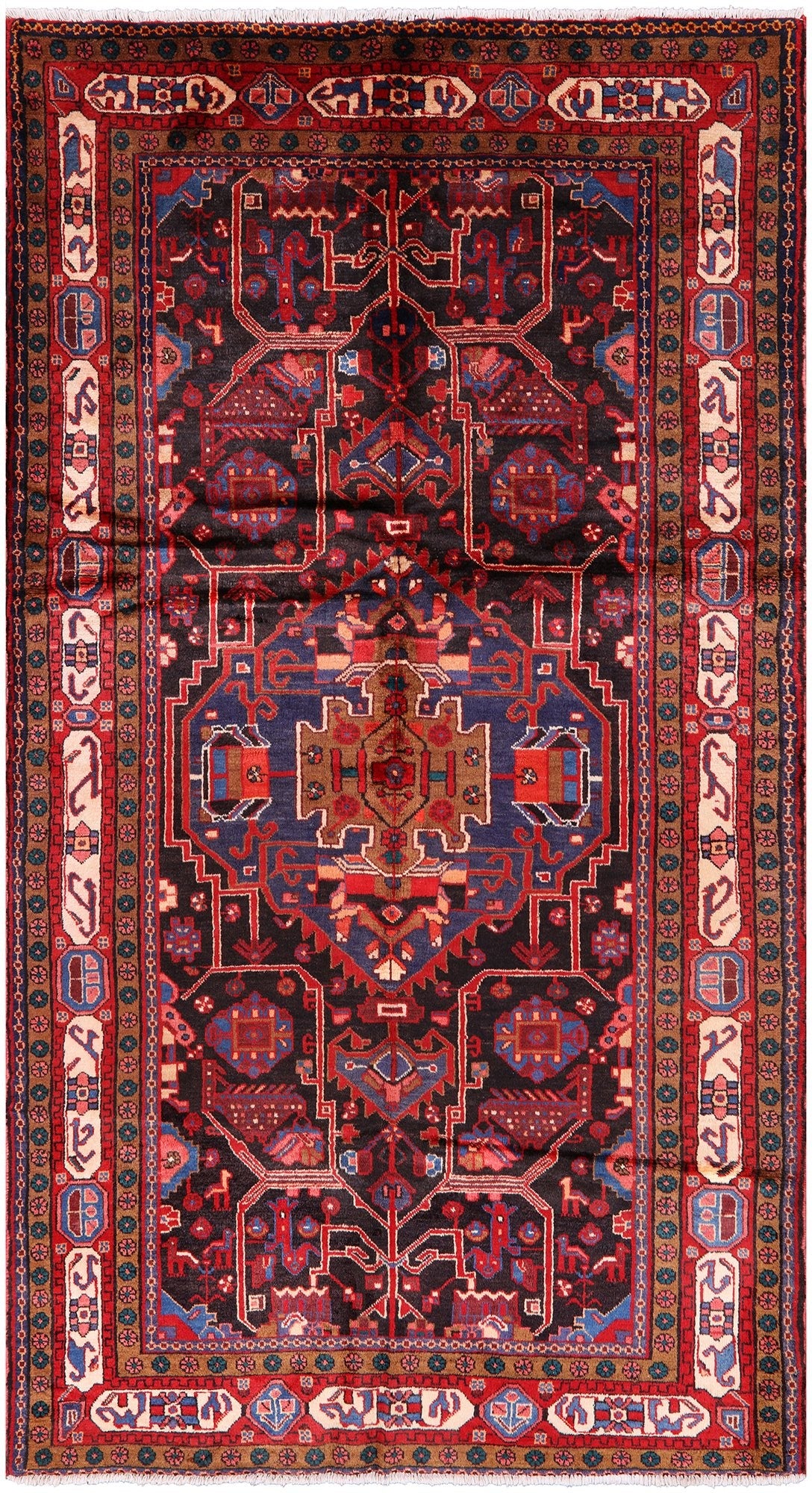 Black New Persian Nahavand Handmade Rug - 5' 2" X 9' 4" - Golden Nile
