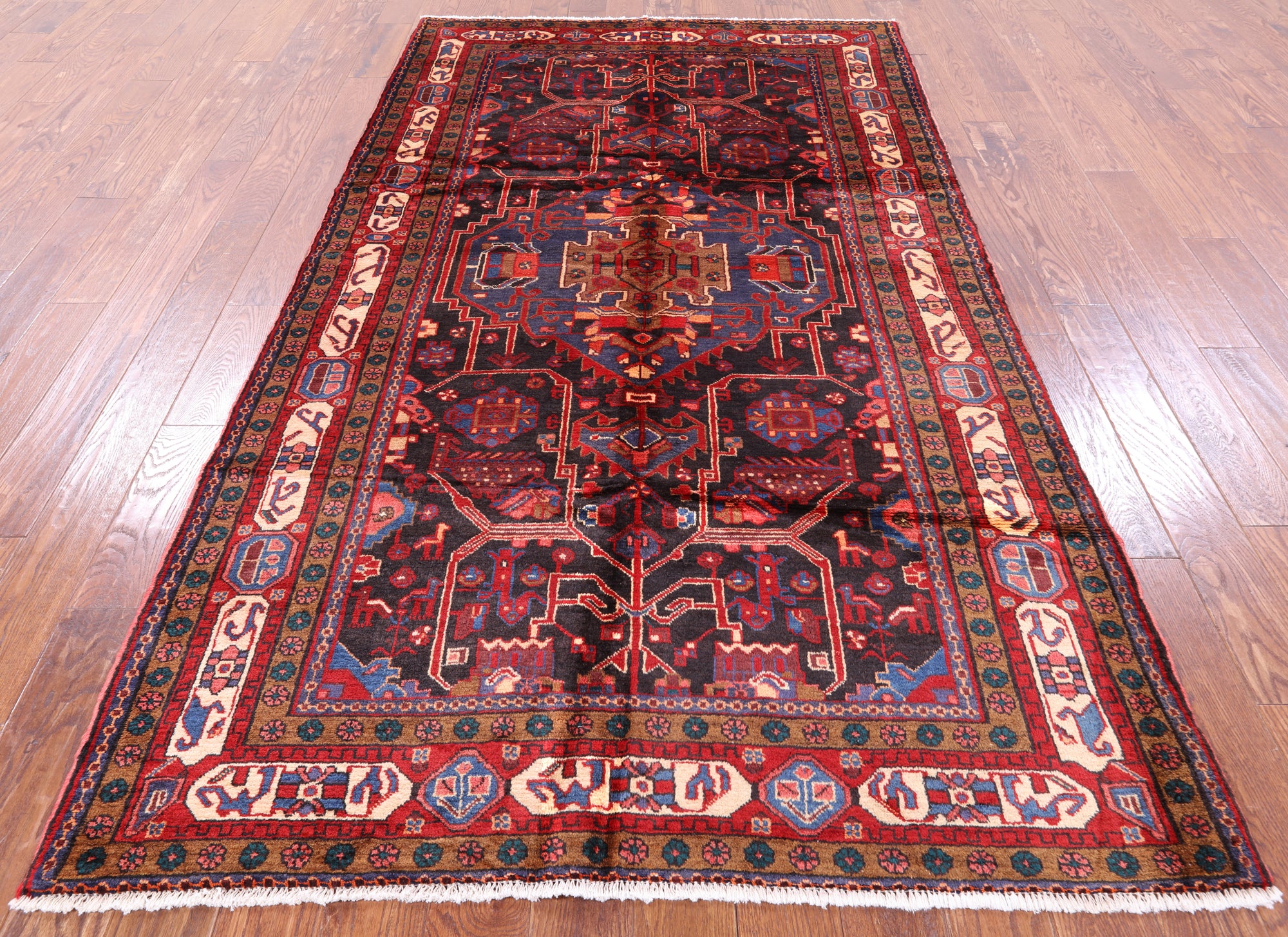 Black New Persian Nahavand Handmade Rug - 5' 2" X 9' 4" - Golden Nile