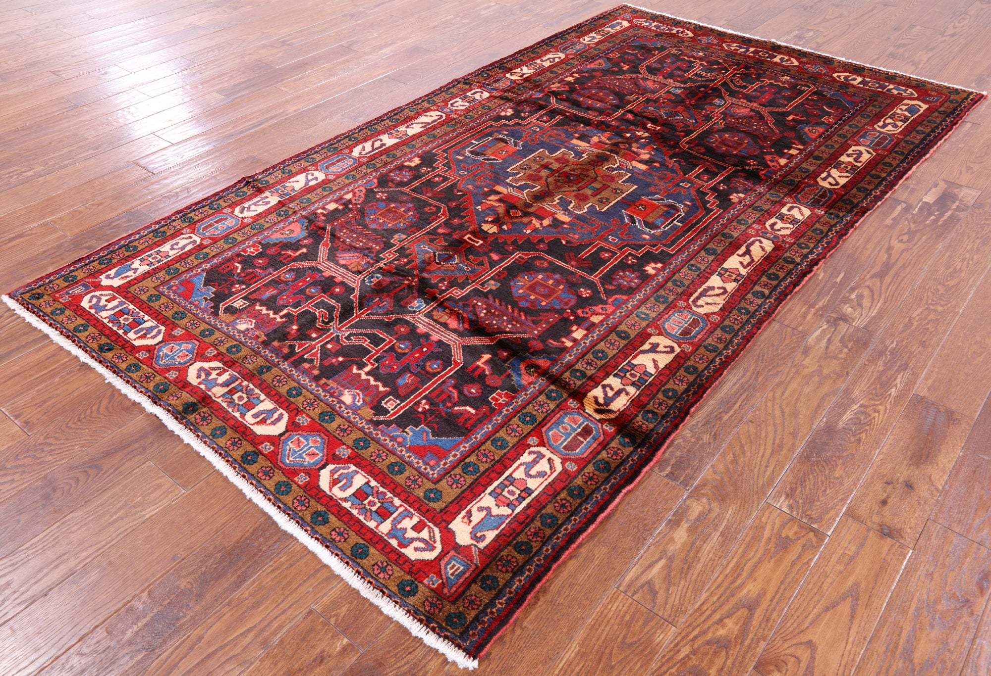Black New Persian Nahavand Handmade Rug - 5' 2" X 9' 4" - Golden Nile