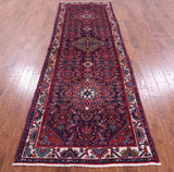 Blue Runner New Authentic Persian Hamadan Hand Knotted Rug - 3' 6" X 10' 10" - Golden Nile