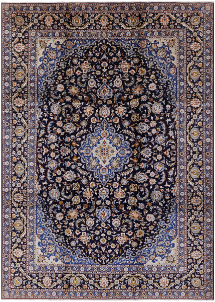 Blue New Authentic Persian Kashan Hand Knotted Rug - 9' 9" X 13' 7" - Golden Nile