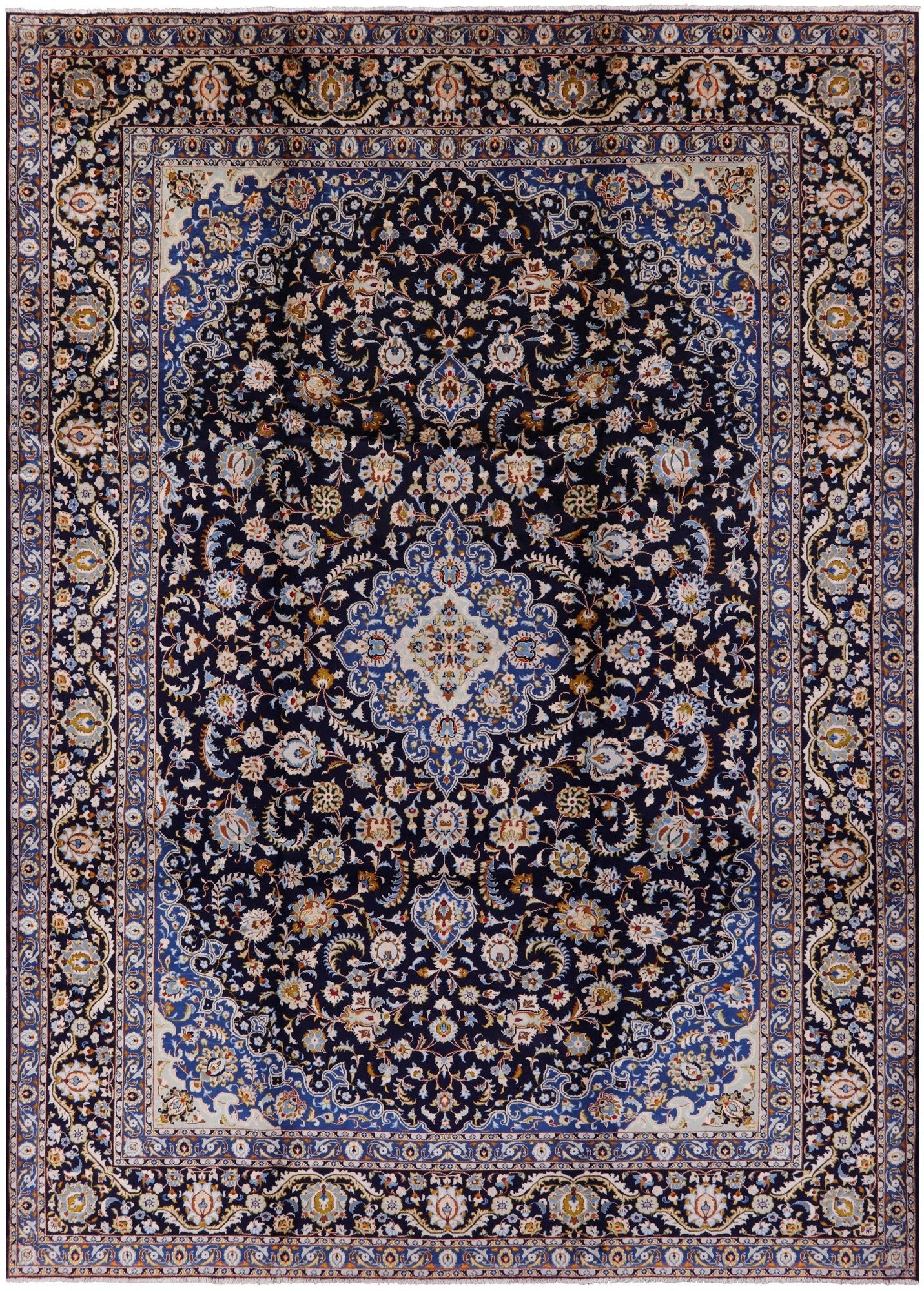 Blue New Authentic Persian Kashan Hand Knotted Rug - 9' 9" X 13' 7" - Golden Nile