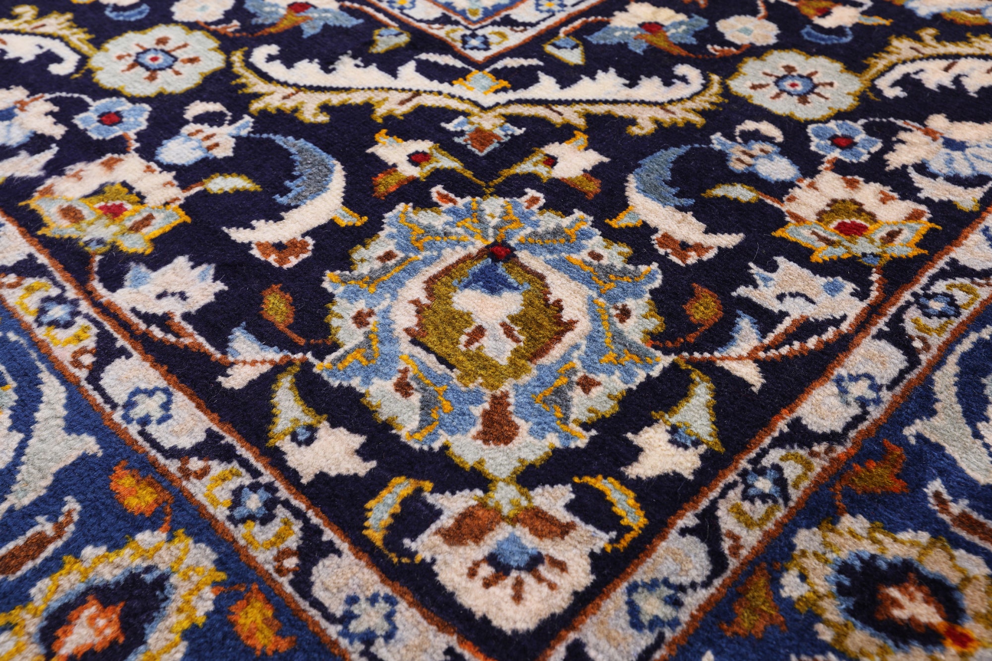 Blue New Authentic Persian Kashan Hand Knotted Rug - 9' 9" X 13' 7" - Golden Nile
