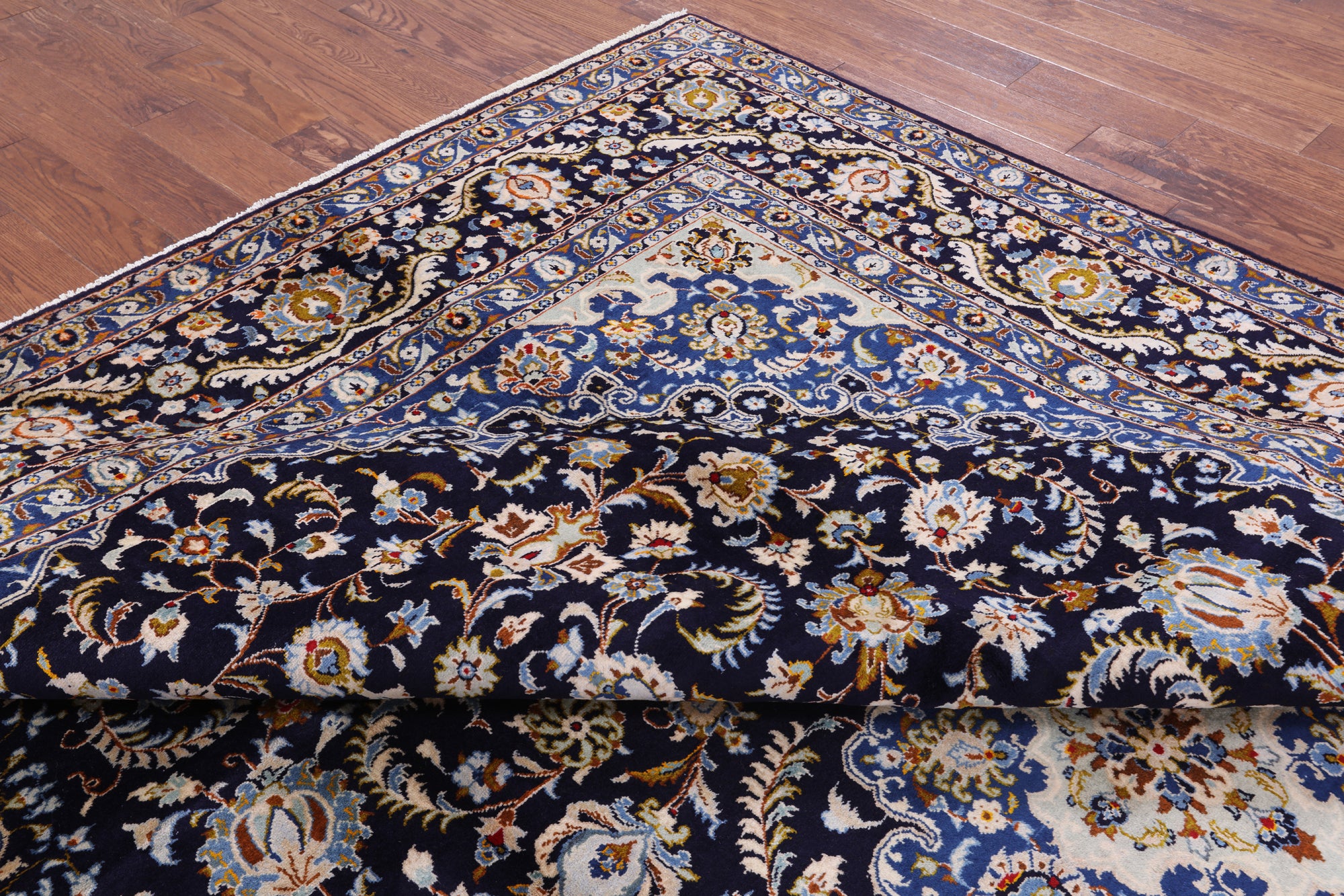 Blue New Authentic Persian Kashan Hand Knotted Rug - 9' 9" X 13' 7" - Golden Nile