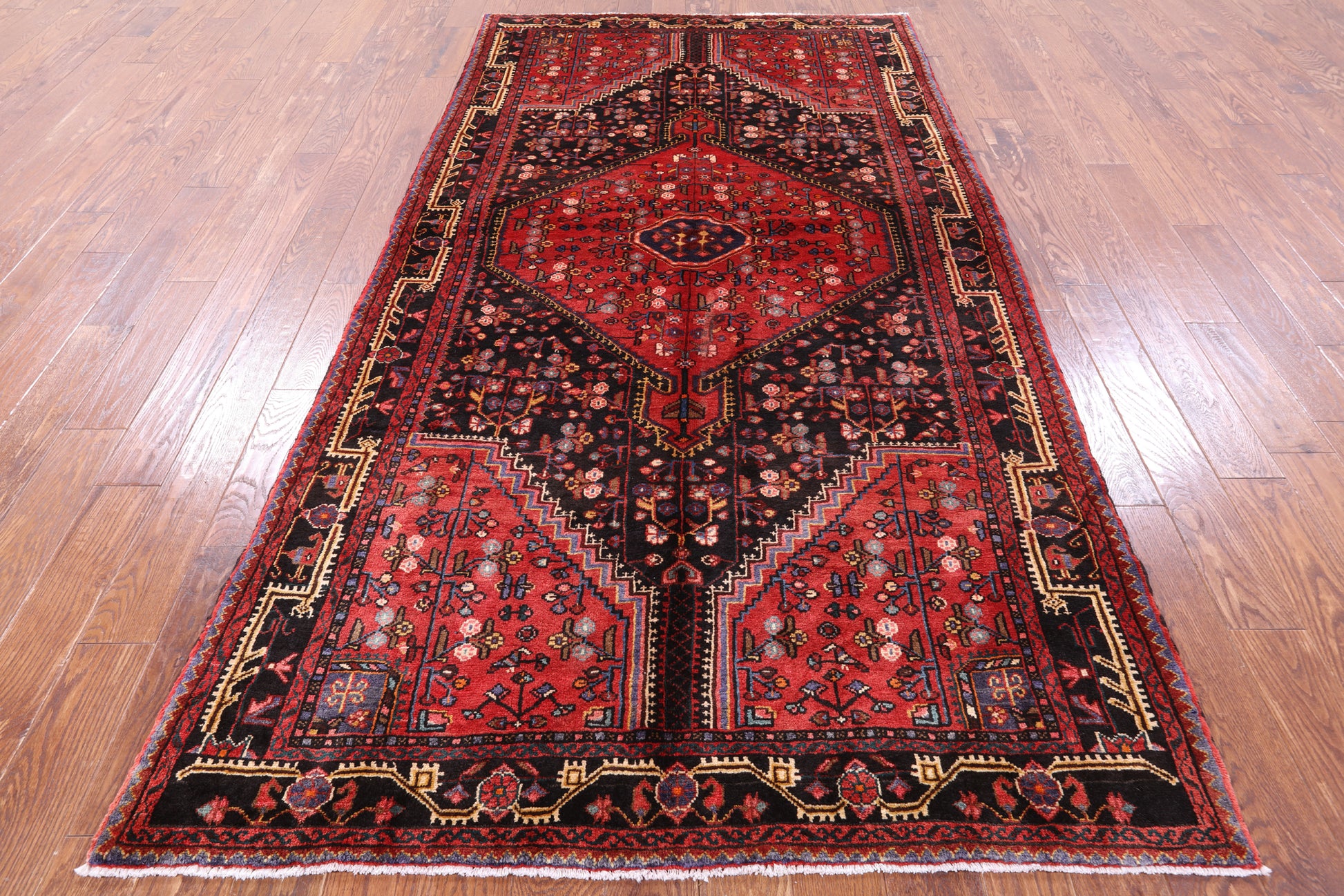 Black Handmade New Authentic Persian Hamadan Rug - 5' 4" X 10' 1" - Golden Nile
