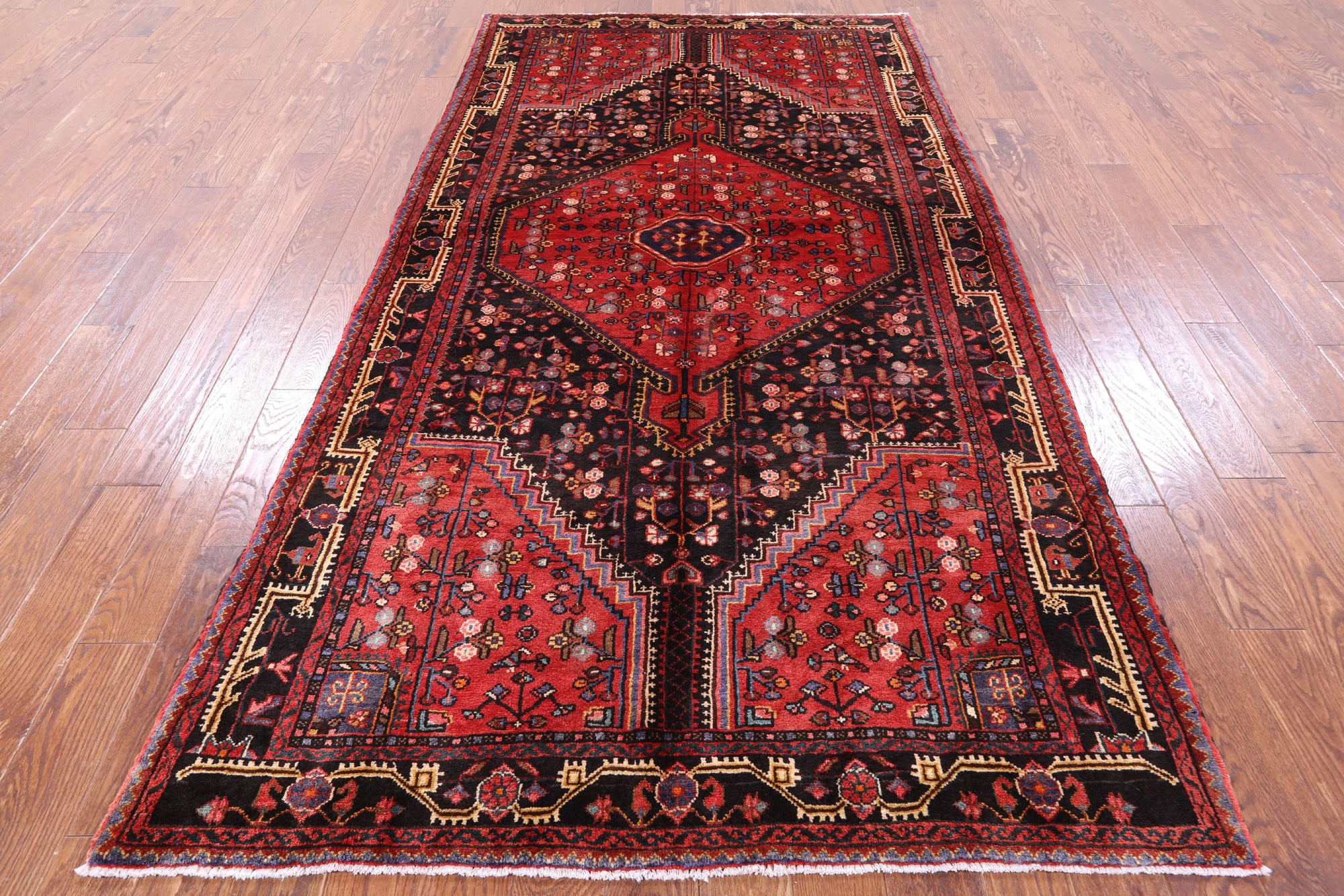 Black Handmade New Authentic Persian Hamadan Rug - 5' 4" X 10' 1" - Golden Nile