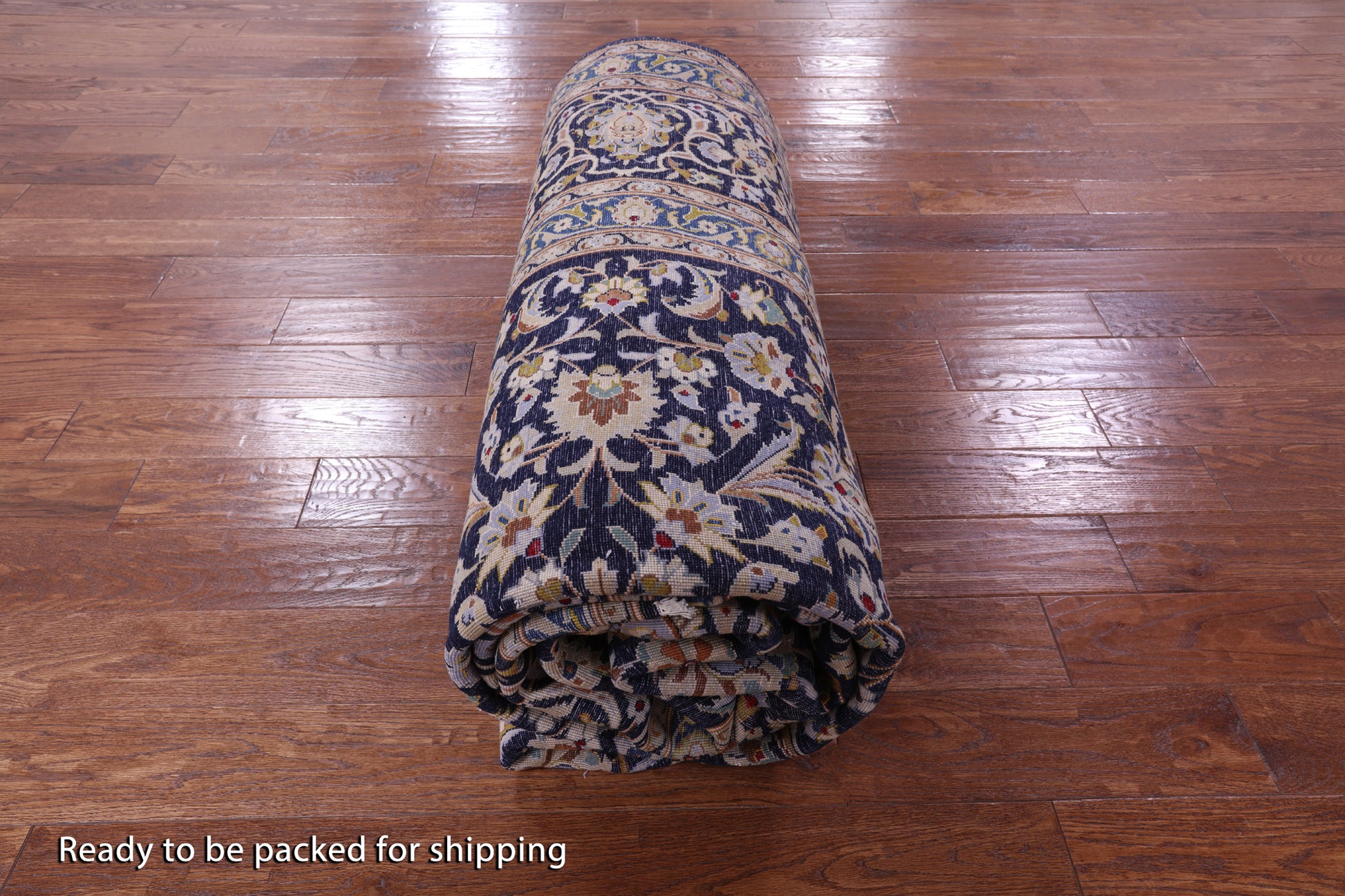 Blue New Signed Authentic Persian Kashan Area Rug - 9' 5" X 13' 3" - Golden Nile