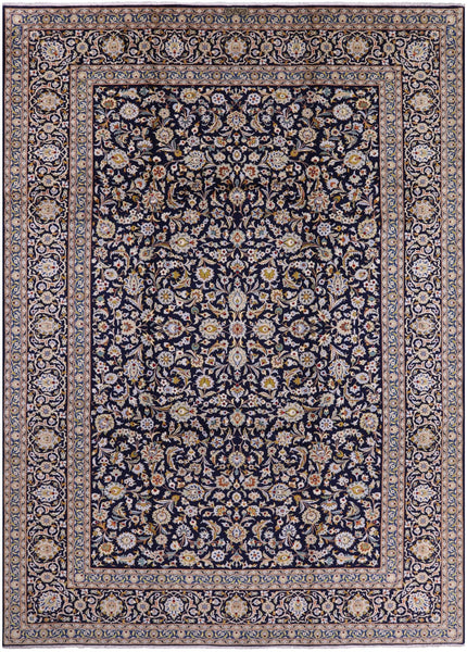 Blue New Signed Authentic Persian Kashan Area Rug - 9' 5" X 13' 3" - Golden Nile