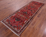 Red New Runner Persian Hamadan Hand Knotted Rug - 3' 7" X 10' 3" - Golden Nile