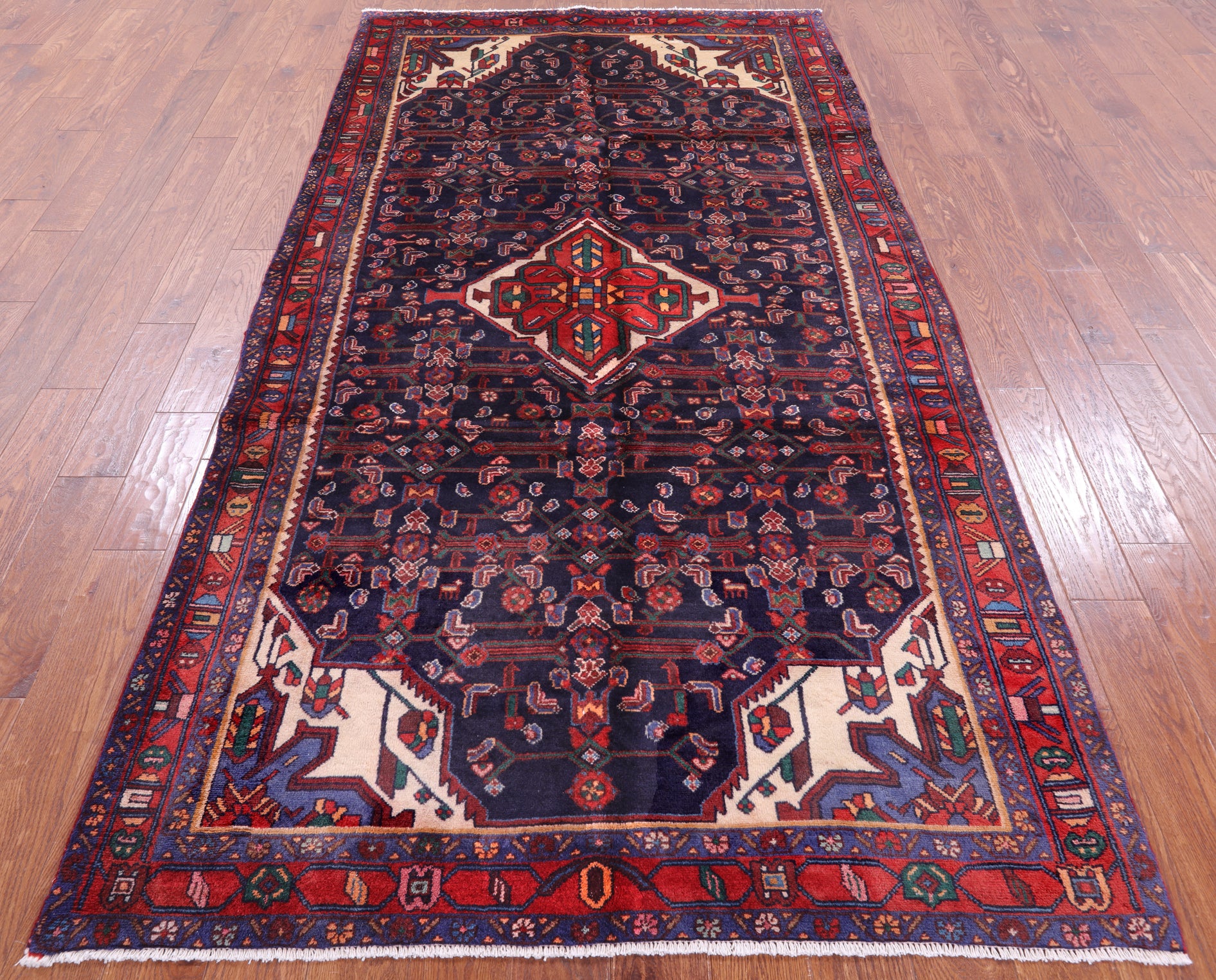 New Authentic Persian Hamadan Hand Knotted Rug - 5' 0" X 9' 9" - Golden Nile
