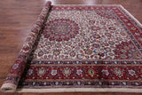 Ivory New Persian Mashad Hand Knotted Full Pile Wool Rug - 9' 11" X 13' 2" - Golden Nile