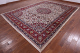 Ivory New Persian Mashad Hand Knotted Full Pile Wool Rug - 9' 11" X 13' 2" - Golden Nile