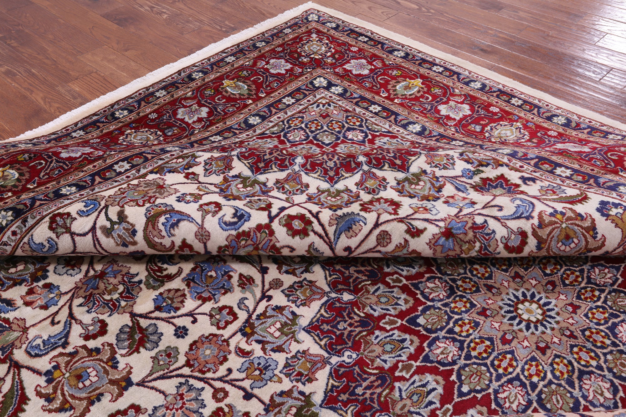 Ivory New Persian Mashad Hand Knotted Full Pile Wool Rug - 9' 11" X 13' 2" - Golden Nile