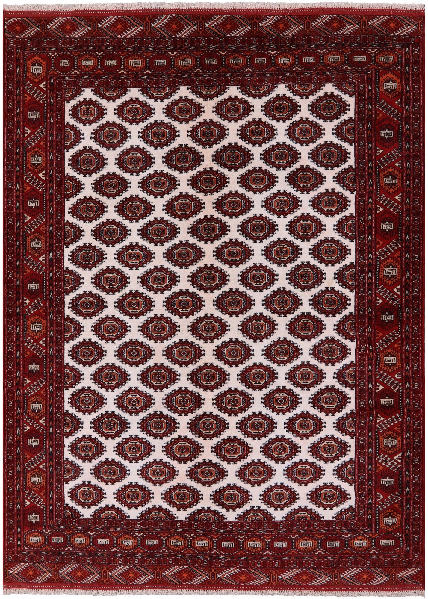 Ivory Authentic Persian Turkmen Wool On Wool Handmade Rug - 6' 10" X 9' 5" - Golden Nile
