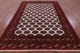 Ivory Authentic Persian Turkmen Wool On Wool Handmade Rug - 6' 10" X 9' 5" - Golden Nile