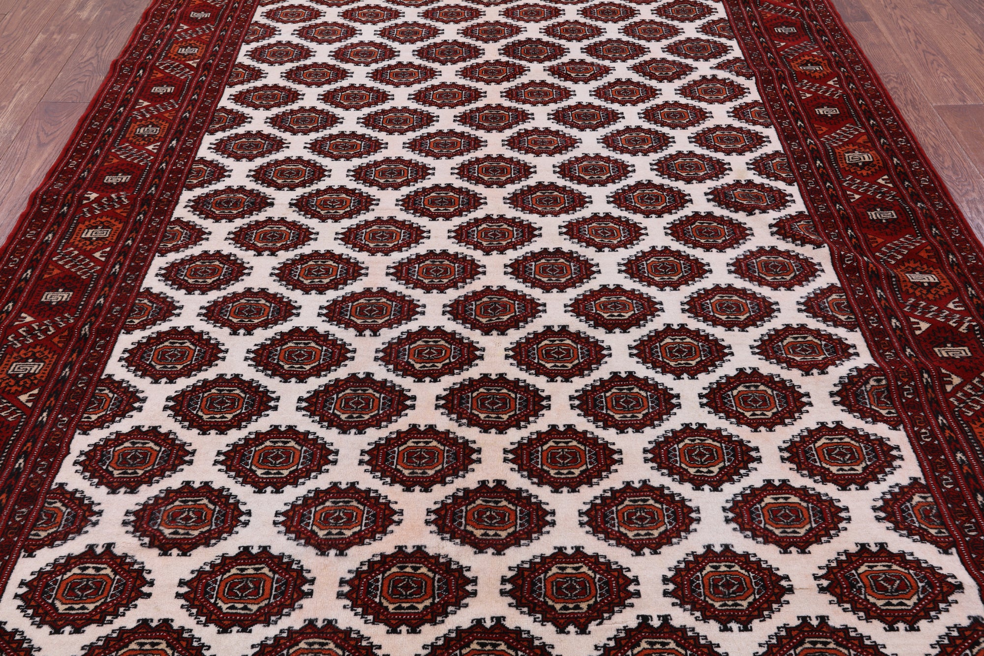 Ivory Authentic Persian Turkmen Wool On Wool Handmade Rug - 6' 10" X 9' 5" - Golden Nile
