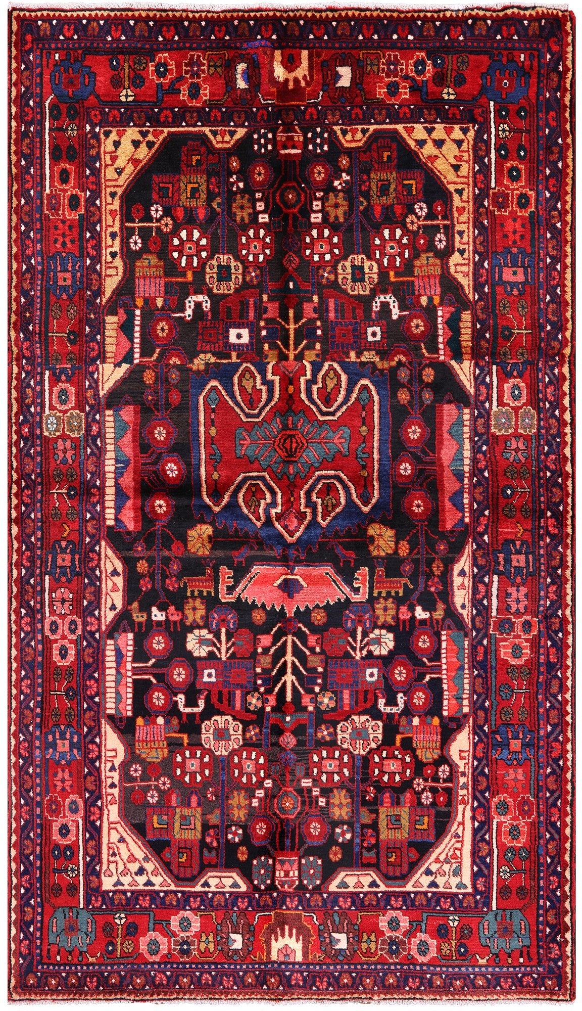 Black New Authentic Persian Nahavand Wool Rug - 5' 2" X 8' 10" - Golden Nile