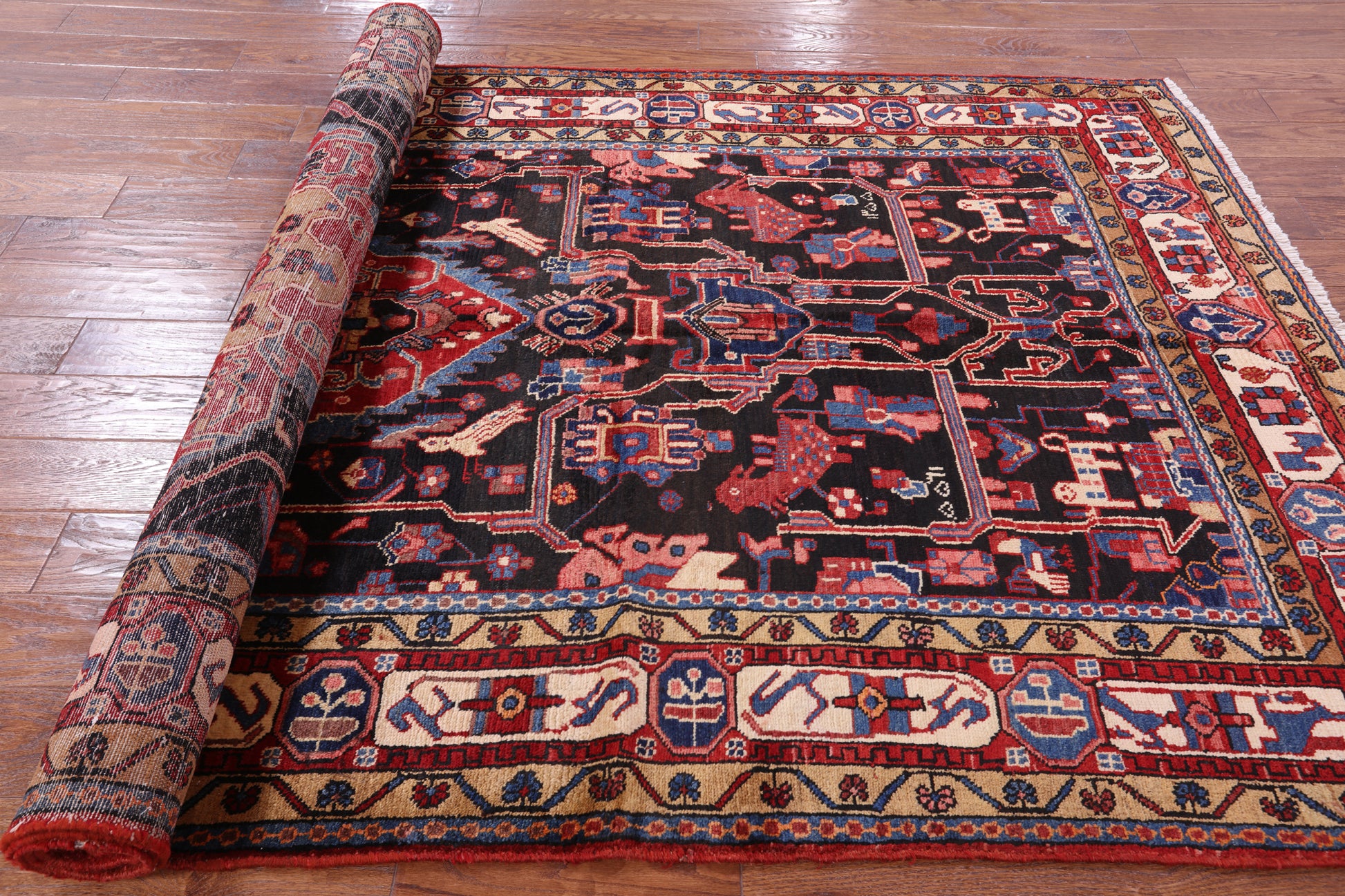 Black New Authentic Persian Nahavand Handmade Rug - 5' 5" X 11' 1" - Golden Nile