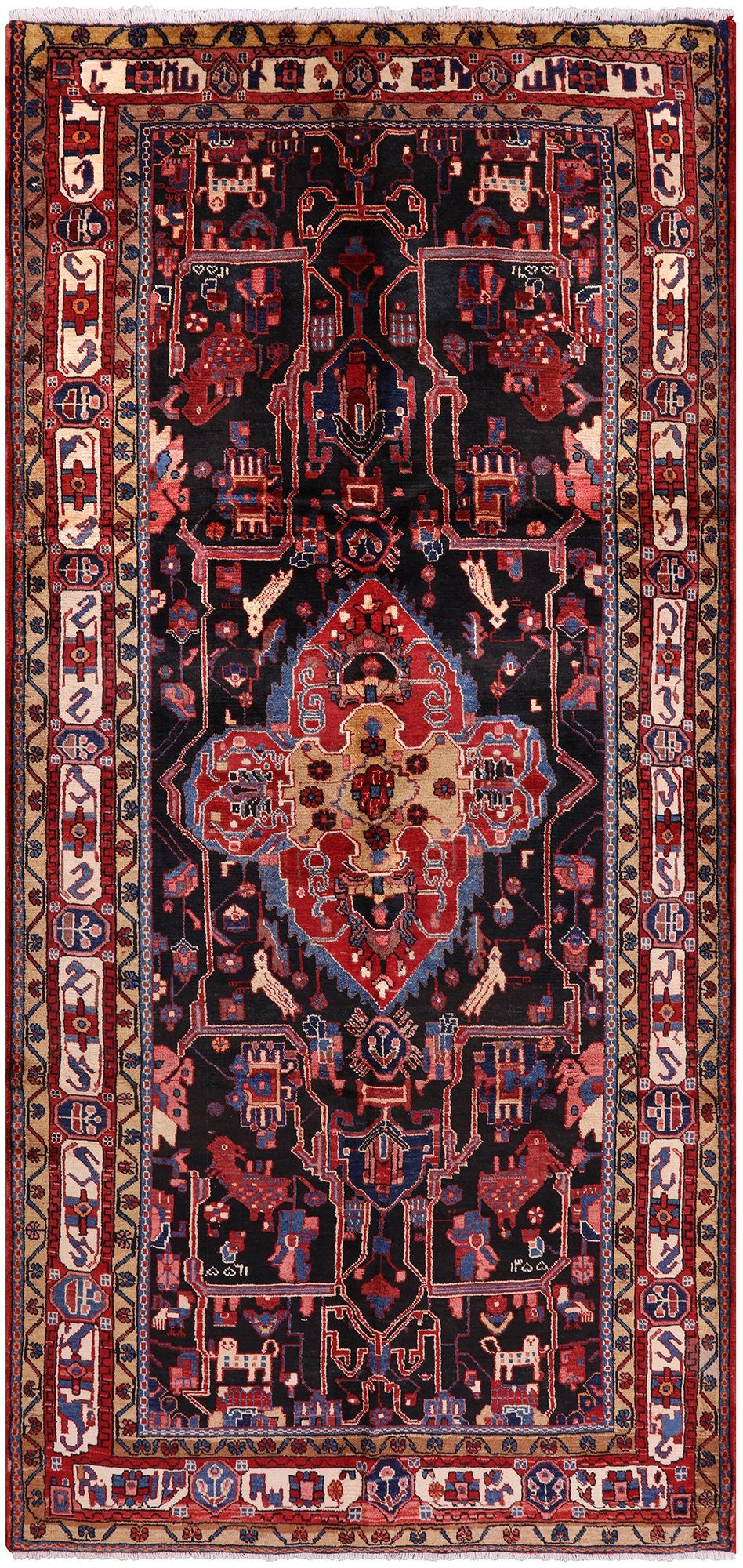 Black New Authentic Persian Nahavand Handmade Rug - 5' 5" X 11' 1" - Golden Nile