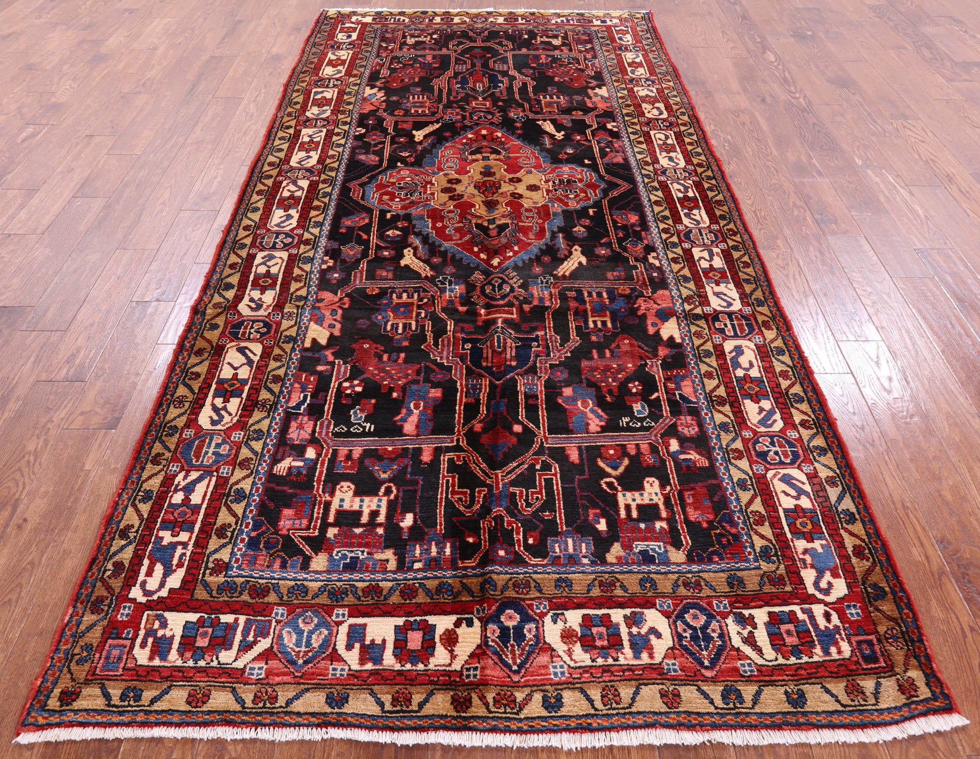 Black New Authentic Persian Nahavand Handmade Rug - 5' 5" X 11' 1" - Golden Nile