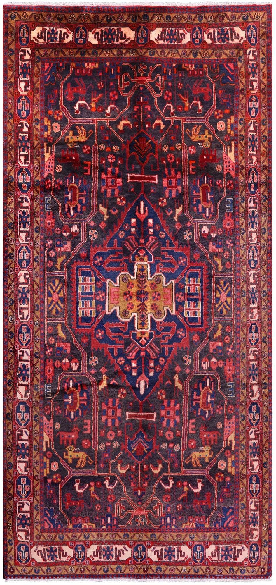 New Authentic Persian Nahavand Hand Knotted Full Pile Rug - 5' 5" X 11' 2" - Golden Nile