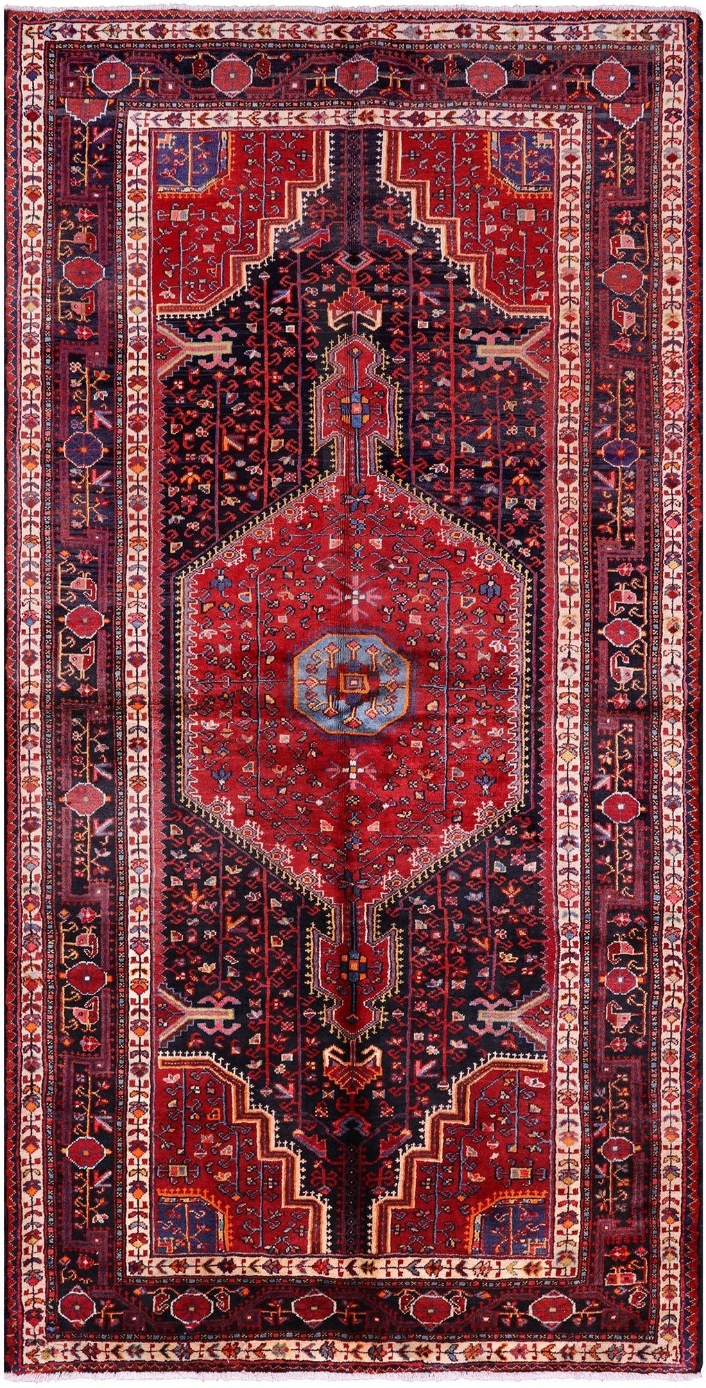 Black New Authentic Persian Hamadan Rug - 5' 1" X 9' 10" - Golden Nile