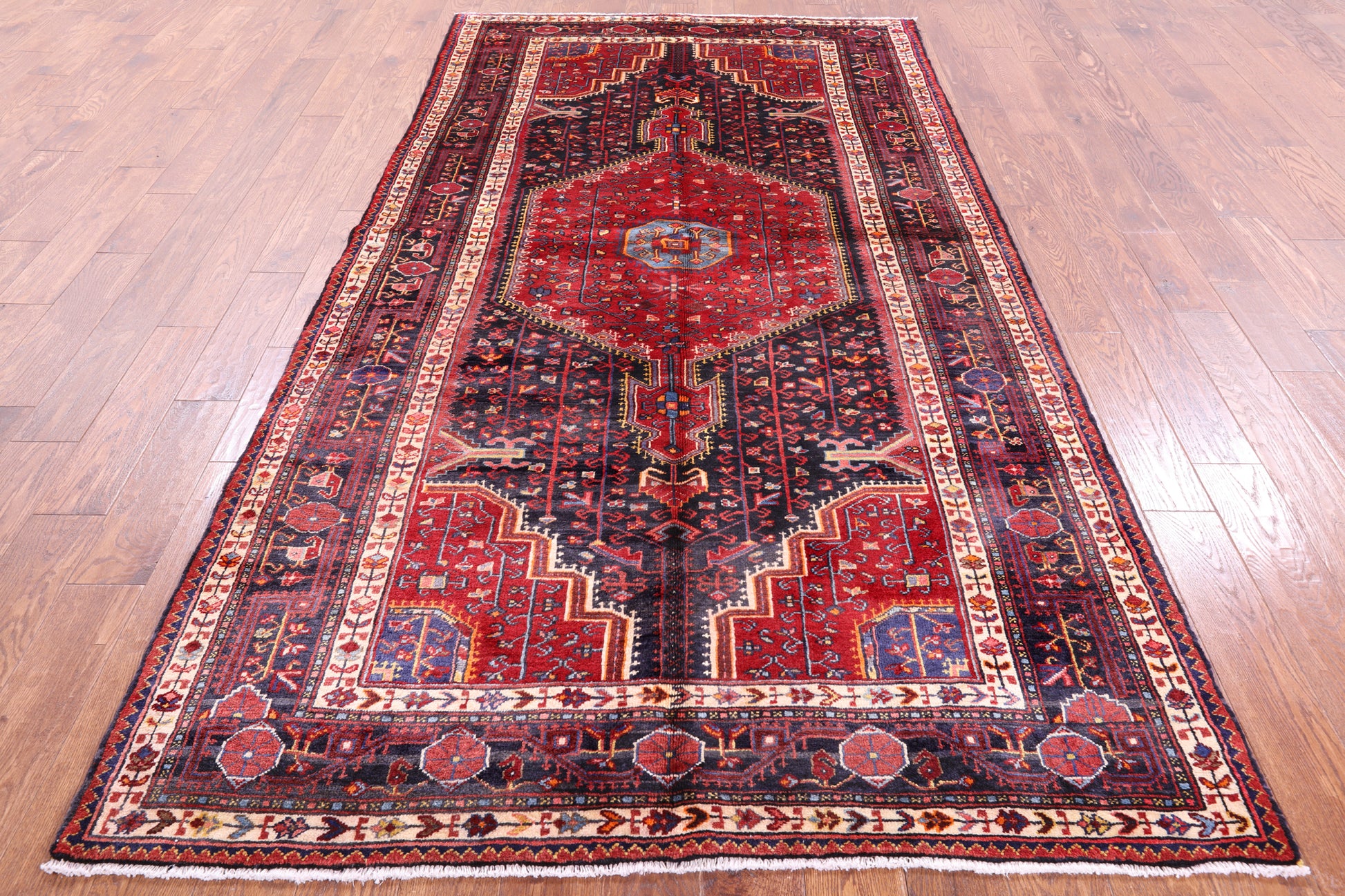 Black New Authentic Persian Hamadan Rug - 5' 1" X 9' 10" - Golden Nile