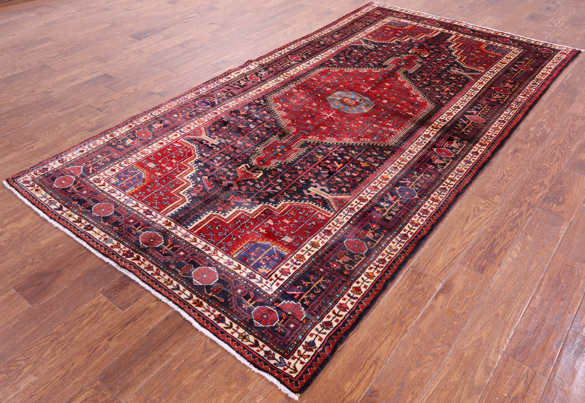 Black New Authentic Persian Hamadan Rug - 5' 1" X 9' 10" - Golden Nile