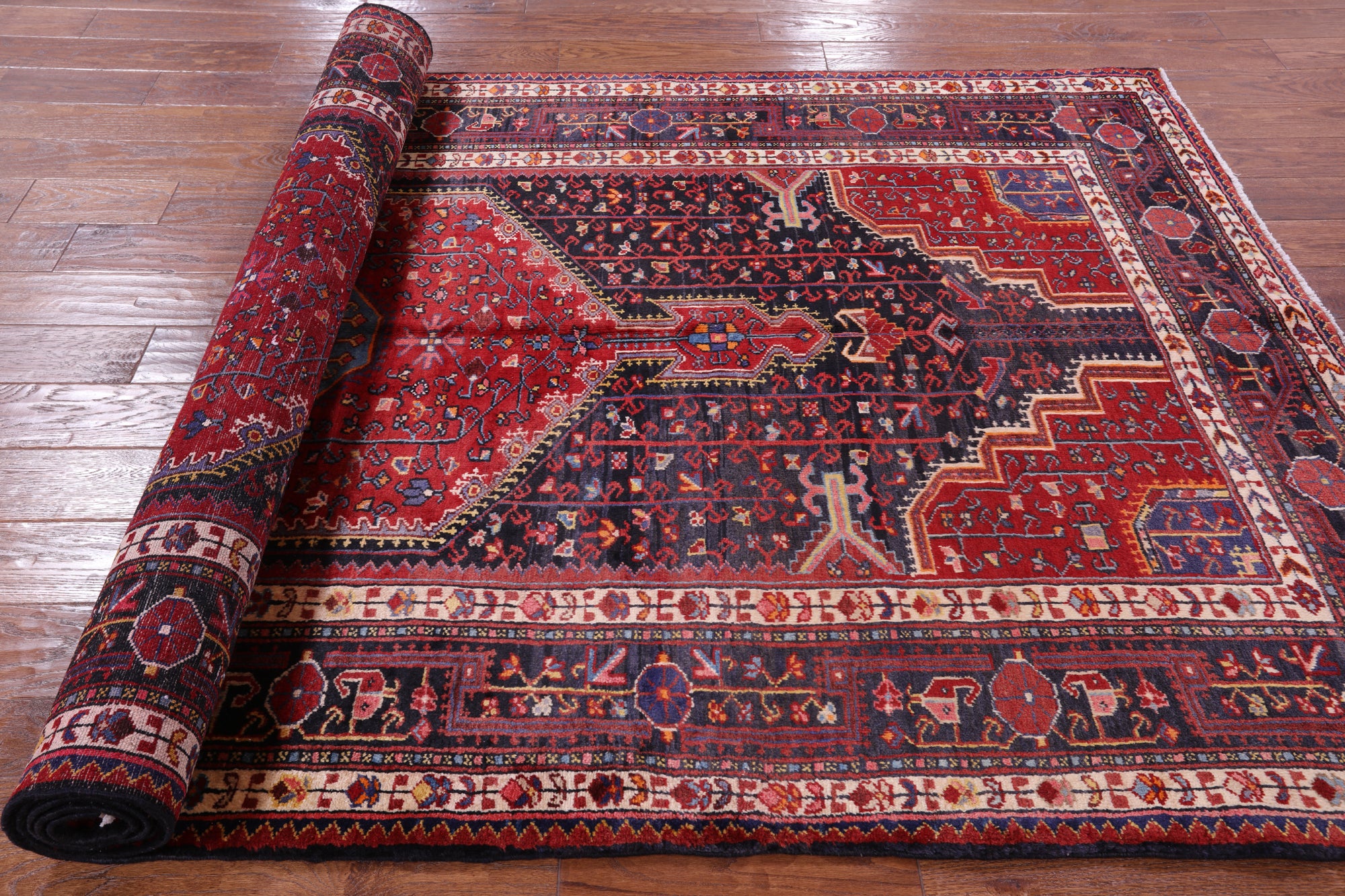 Black New Authentic Persian Hamadan Rug - 5' 1" X 9' 10" - Golden Nile