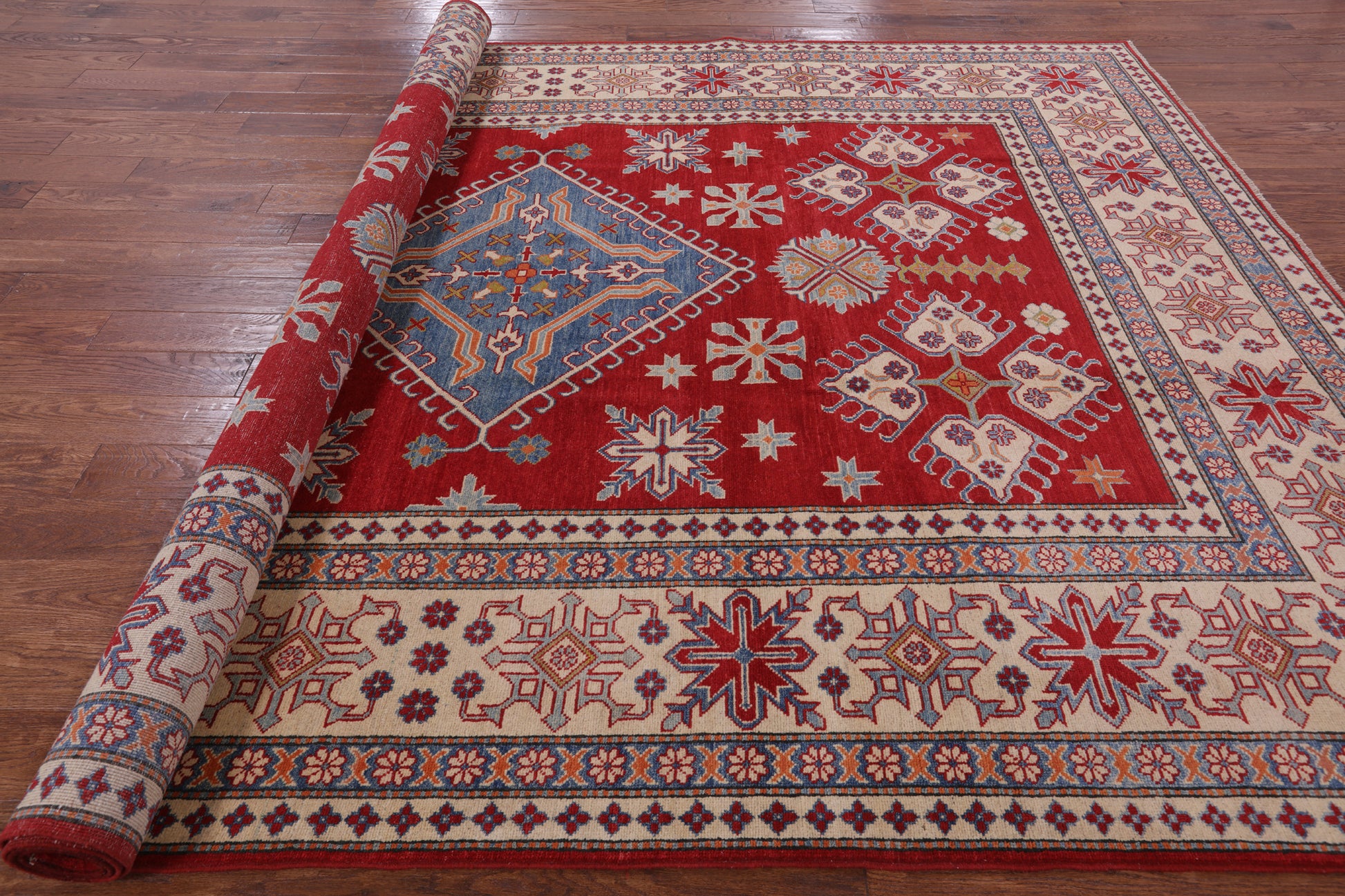 Red Kazak Handmade Rug - 8' 3" X 11' 7" - Golden Nile