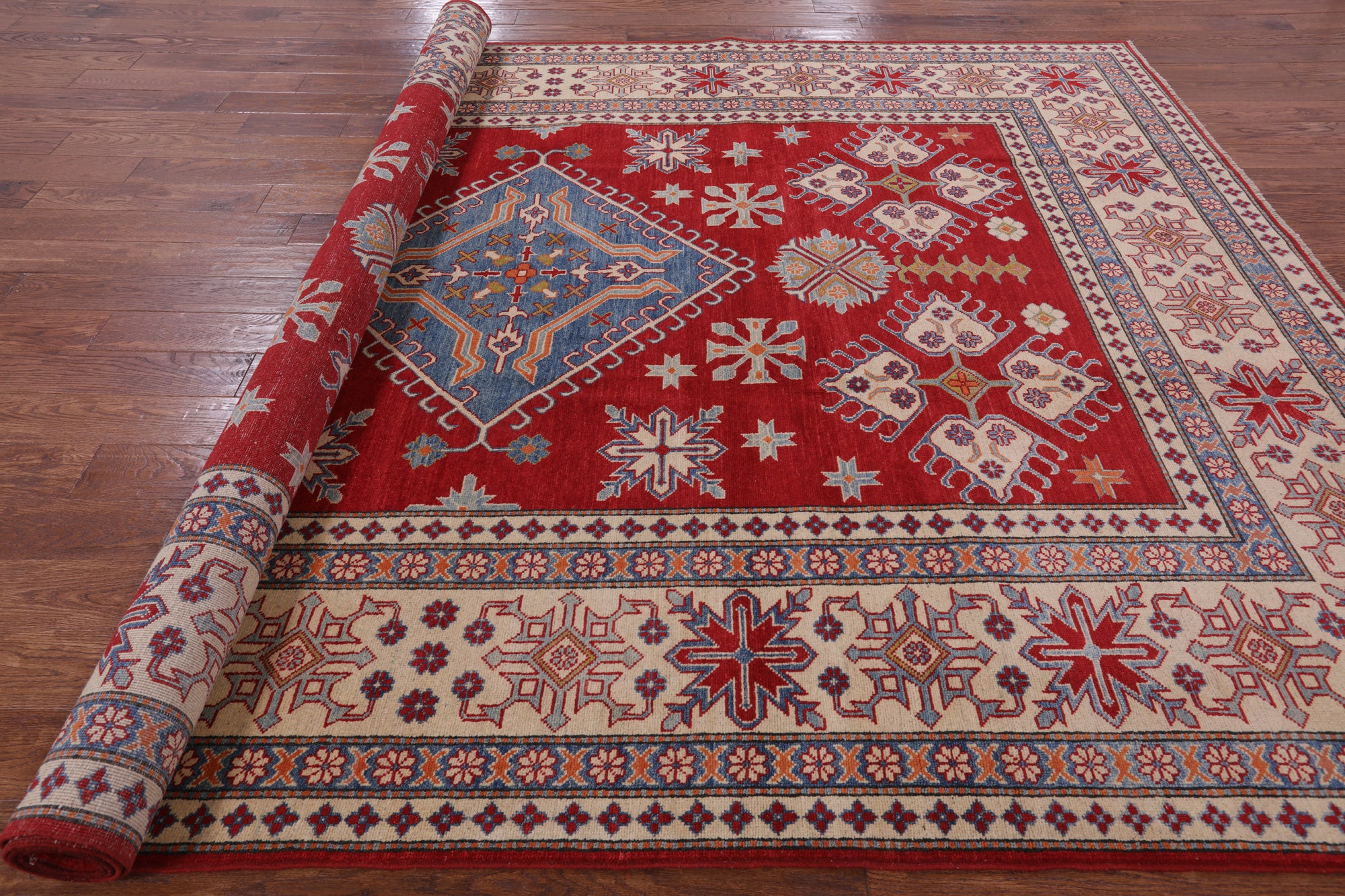 Red Kazak Handmade Rug - 8' 3" X 11' 7" - Golden Nile