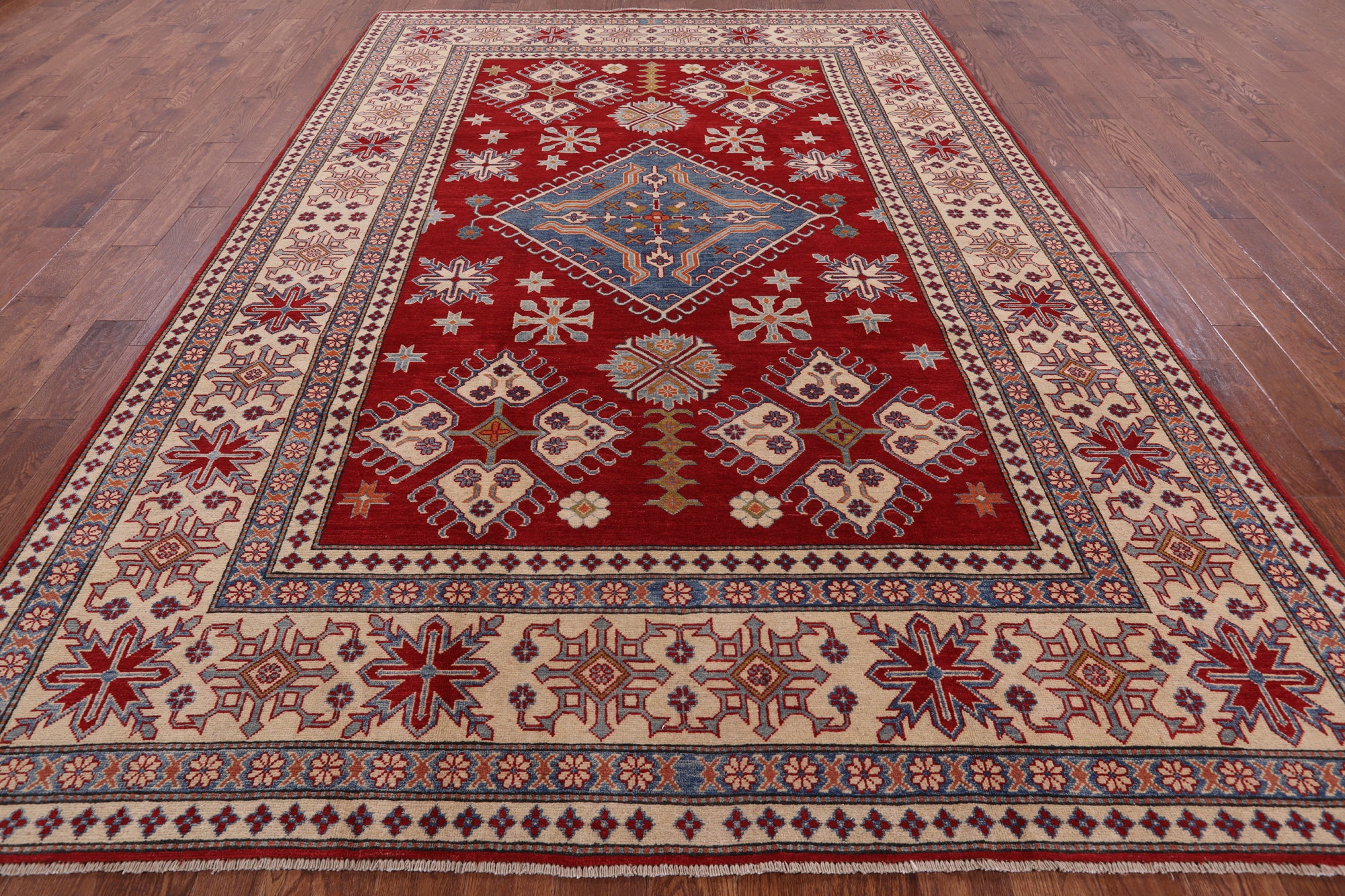 Red Kazak Handmade Rug - 8' 3" X 11' 7" - Golden Nile