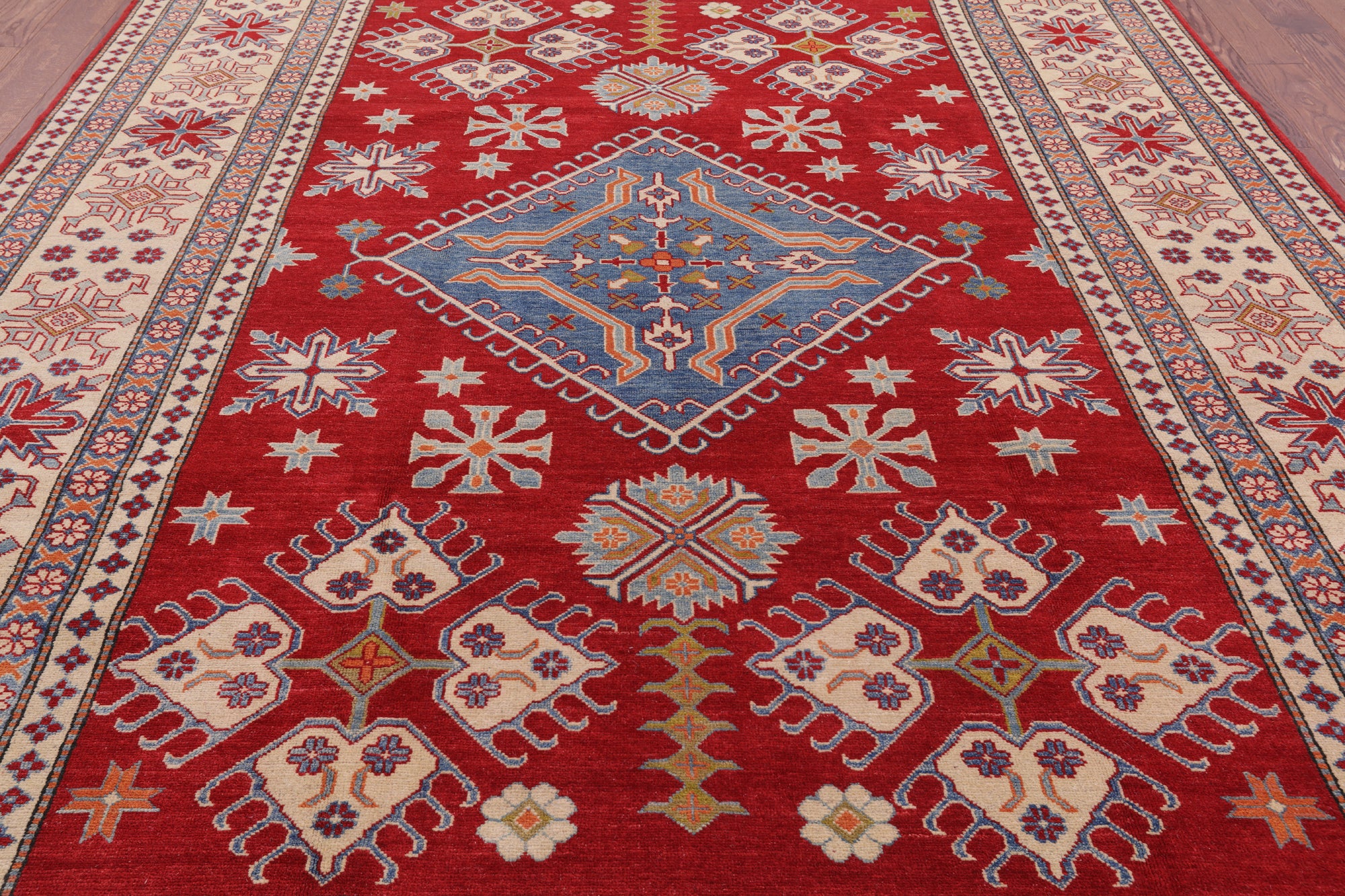 Red Kazak Handmade Rug - 8' 3" X 11' 7" - Golden Nile