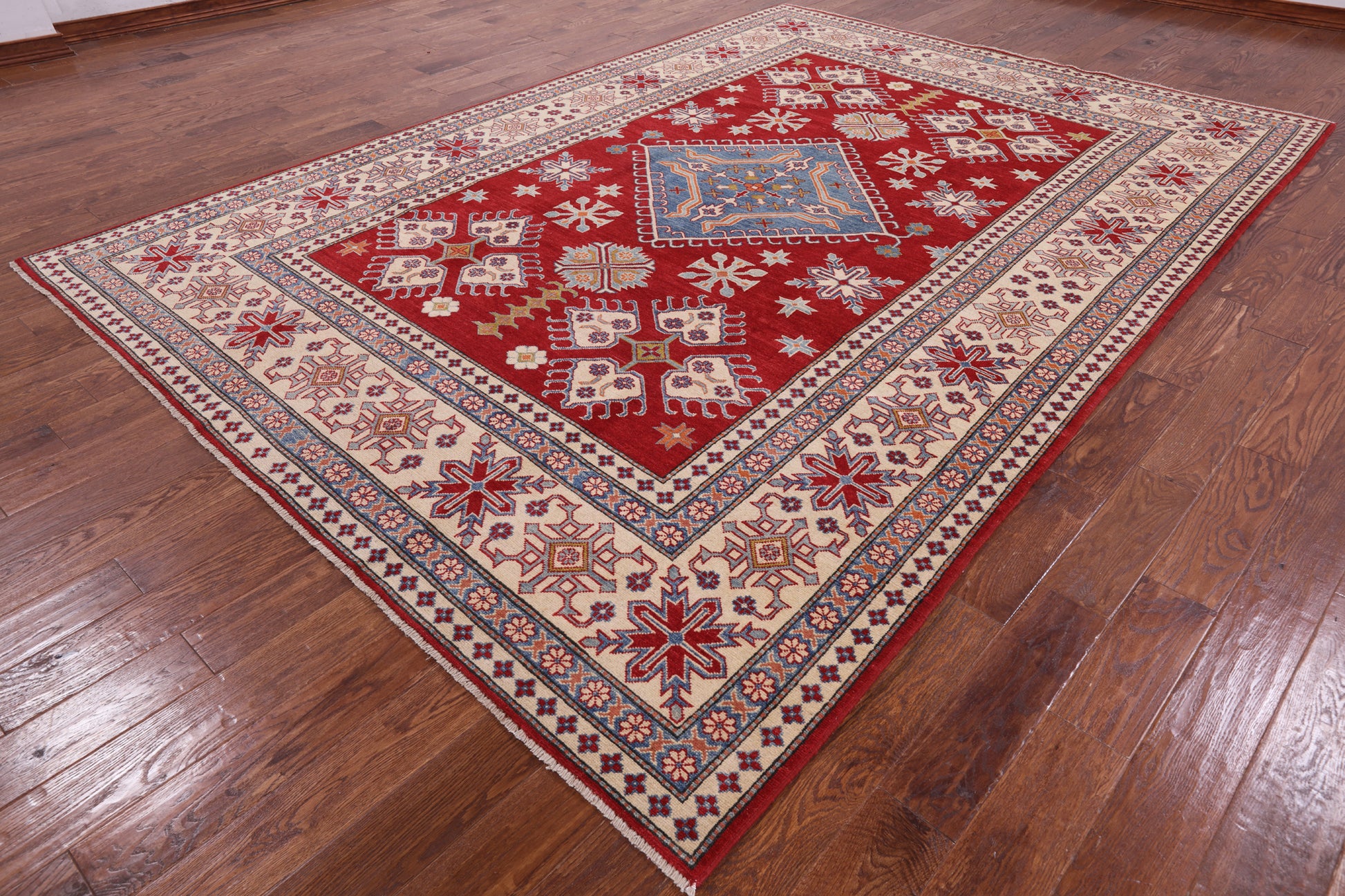 Red Kazak Handmade Rug - 8' 3" X 11' 7" - Golden Nile