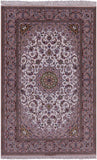 Ivory Isfahan Authentic Persian Hand Knotted Wool & Silk Area Rug - 5' 1" X 8' 2" - Golden Nile